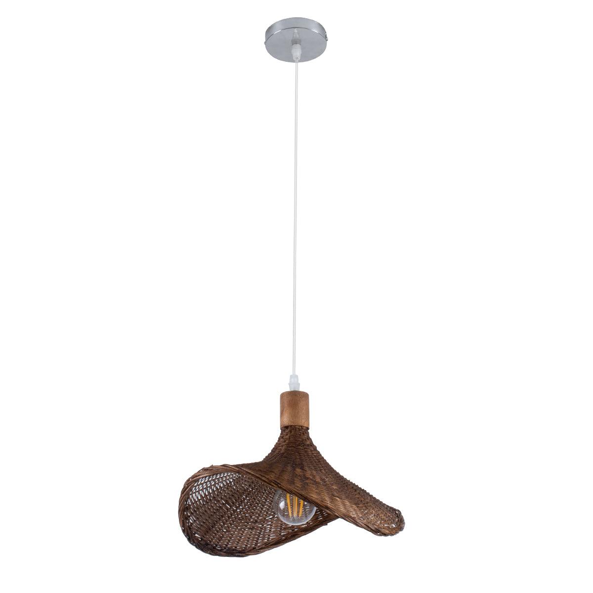GloboStar® CUBA 01716 Vintage Κρεμαστό Φωτιστικό Οροφής Μονόφωτο Καφέ Ξύλινο Bamboo Φ33 x Y25cm - ledmania.gr