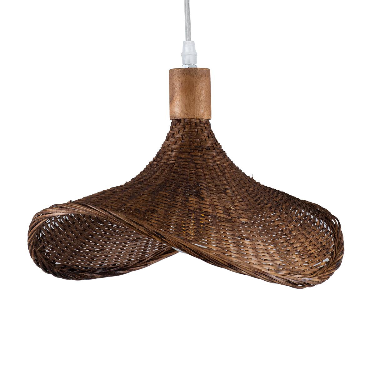 GloboStar® CUBA 01716 Vintage Κρεμαστό Φωτιστικό Οροφής Μονόφωτο Καφέ Ξύλινο Bamboo Φ33 x Y25cm - ledmania.gr