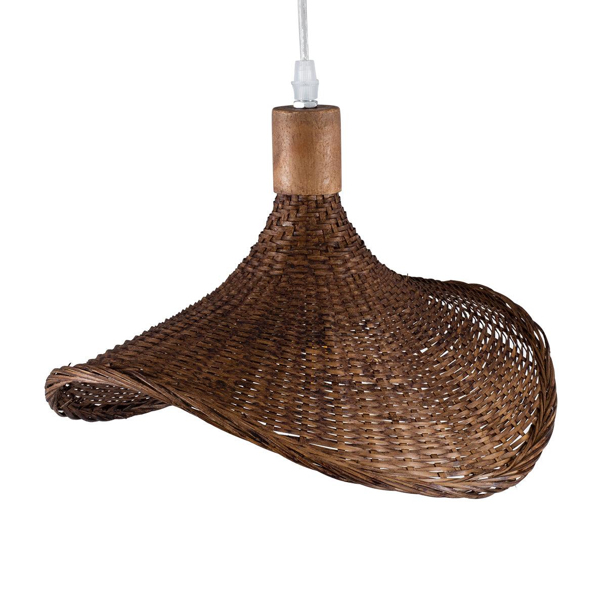 GloboStar® CUBA 01716 Vintage Κρεμαστό Φωτιστικό Οροφής Μονόφωτο Καφέ Ξύλινο Bamboo Φ33 x Y25cm - ledmania.gr