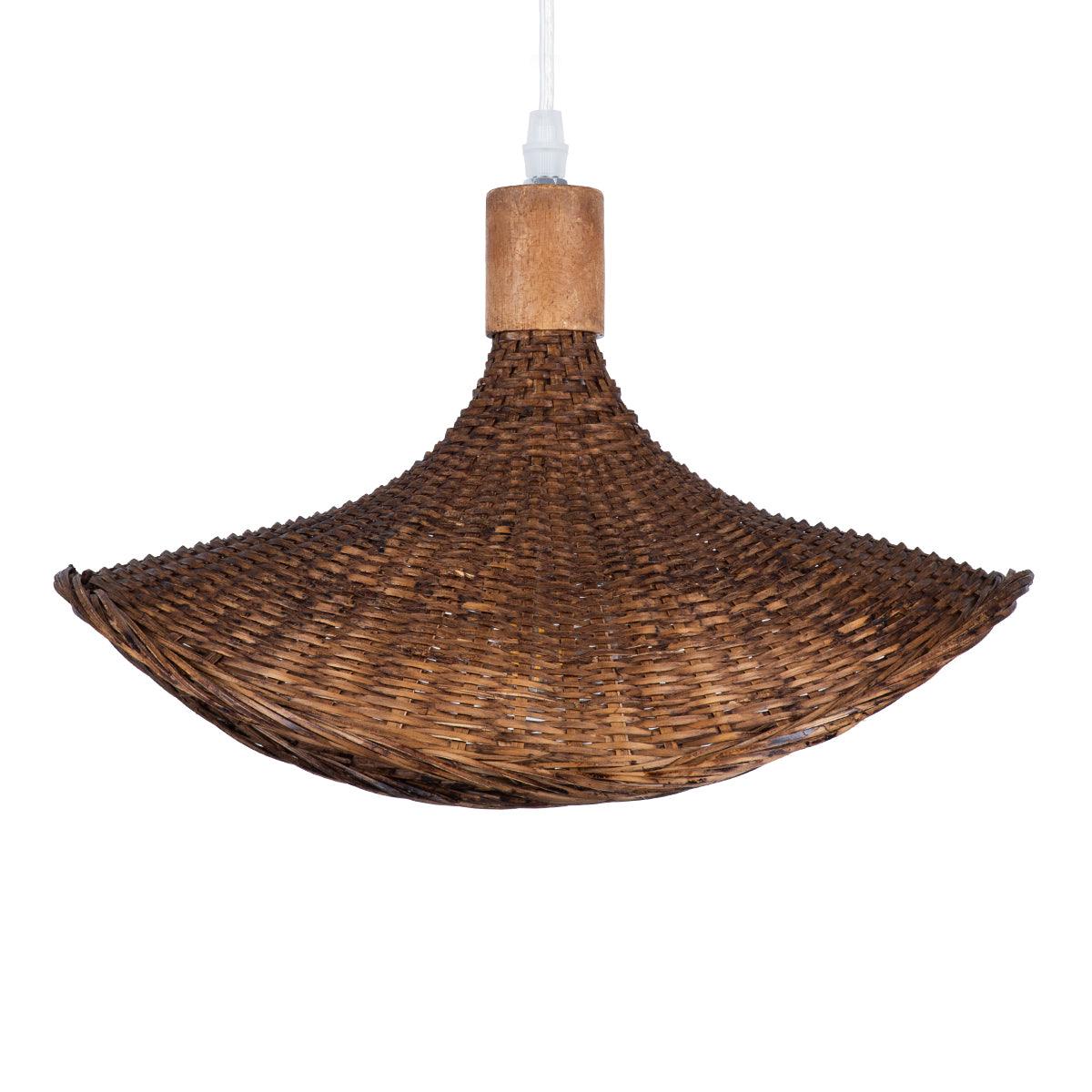 GloboStar® CUBA 01716 Vintage Κρεμαστό Φωτιστικό Οροφής Μονόφωτο Καφέ Ξύλινο Bamboo Φ33 x Y25cm - ledmania.gr