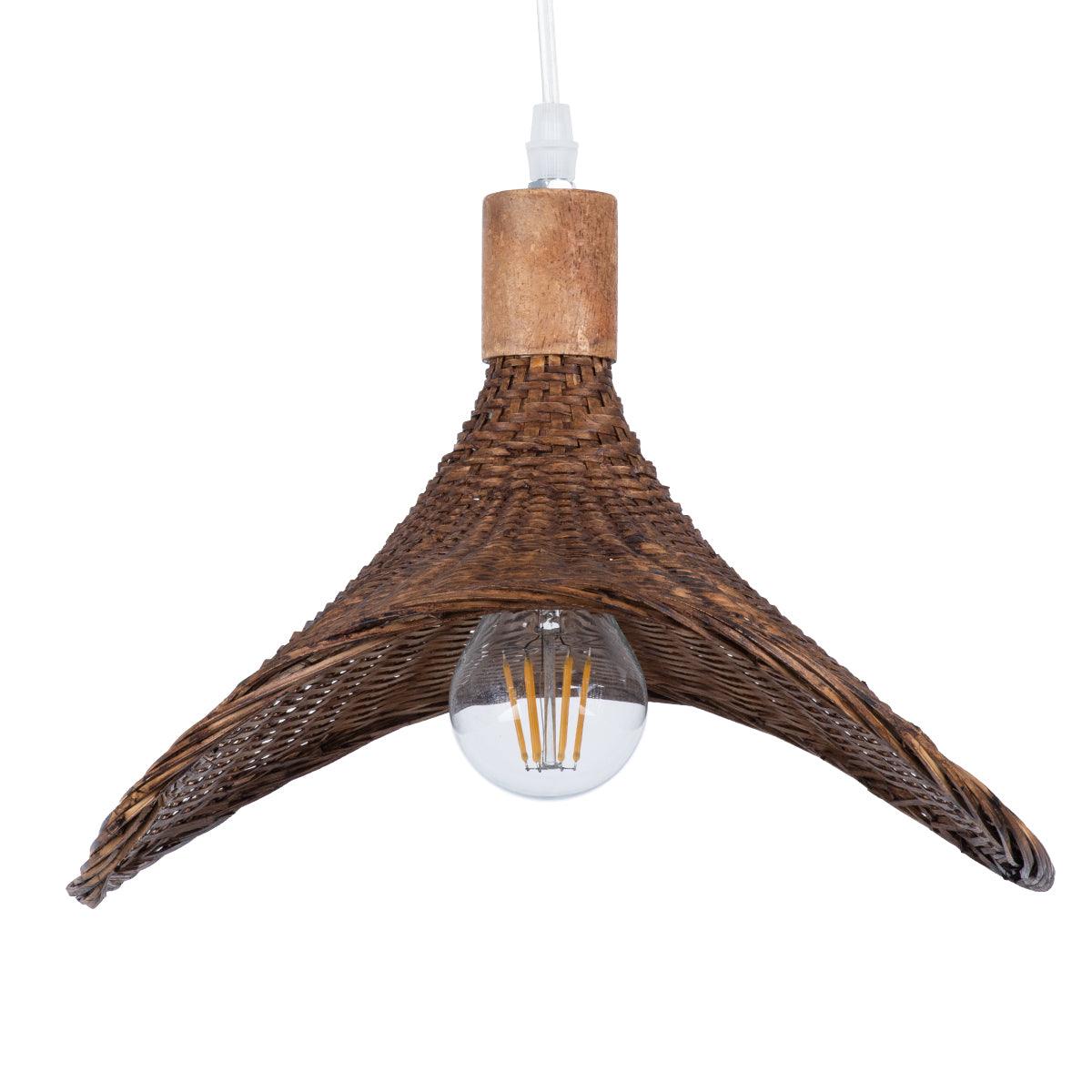 GloboStar® CUBA 01716 Vintage Κρεμαστό Φωτιστικό Οροφής Μονόφωτο Καφέ Ξύλινο Bamboo Φ33 x Y25cm - ledmania.gr
