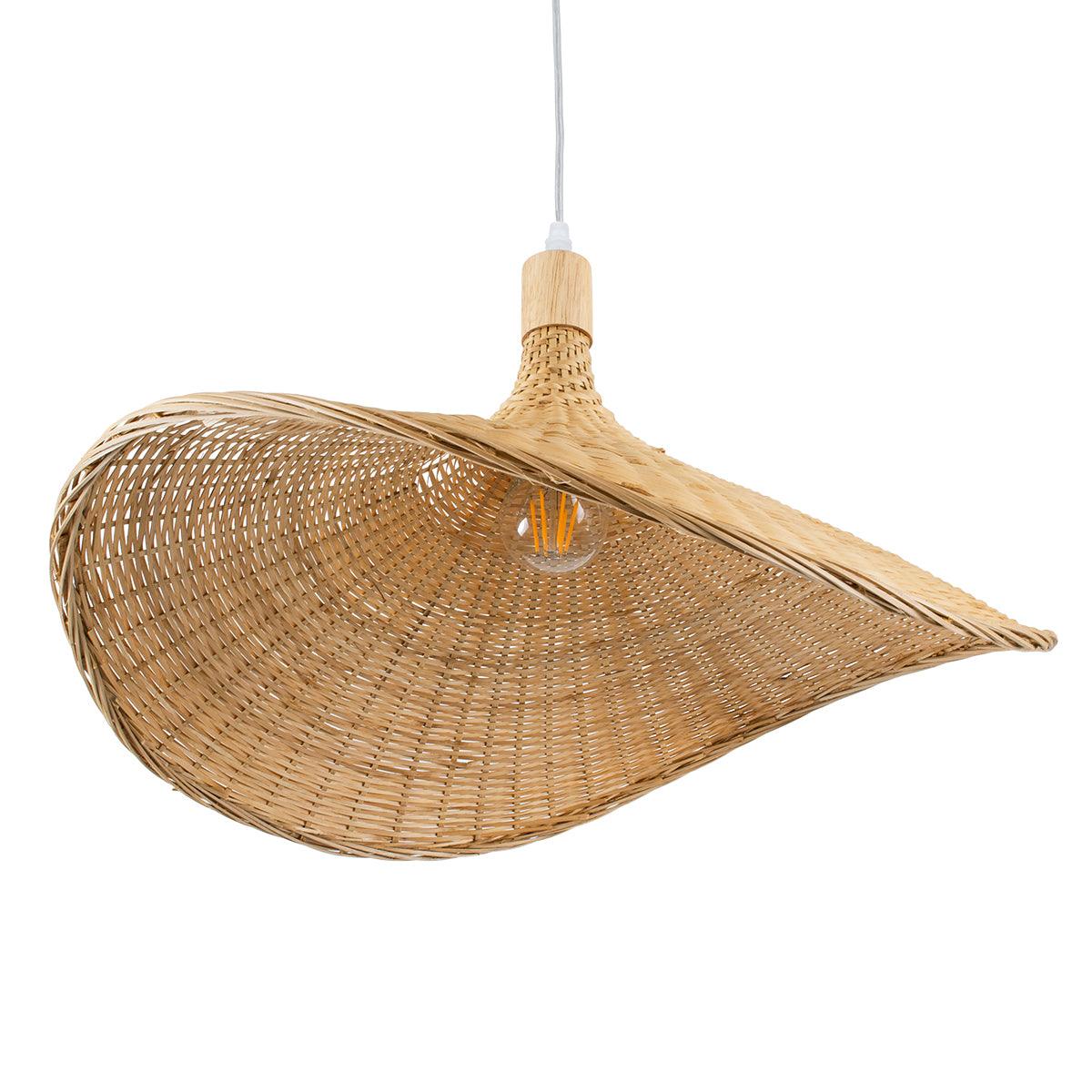 GloboStar® CUBA 01719 Vintage Κρεμαστό Φωτιστικό Οροφής Μονόφωτο Μπεζ Ξύλινο Bamboo Φ53 x Y30cm - ledmania.gr