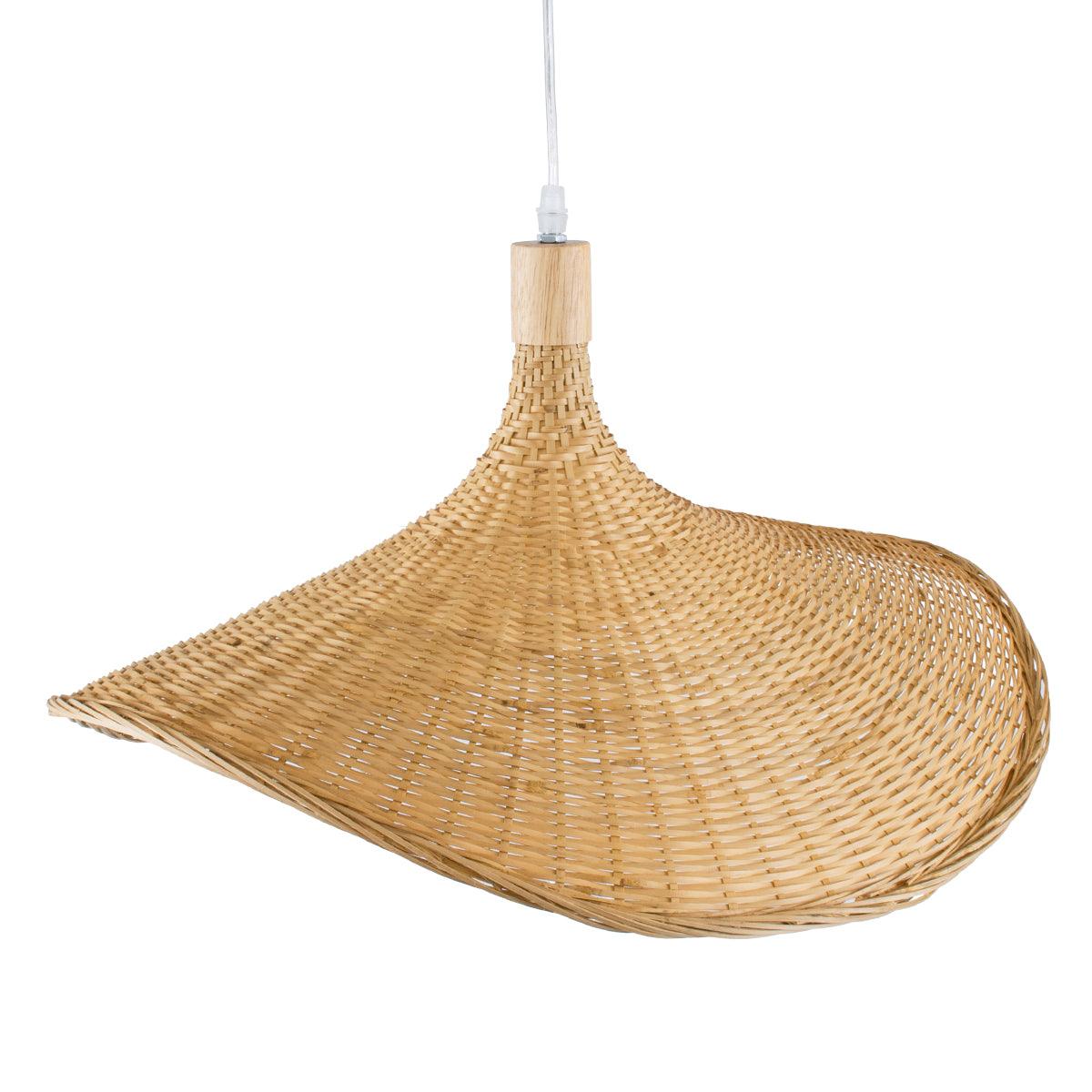 GloboStar® CUBA 01719 Vintage Κρεμαστό Φωτιστικό Οροφής Μονόφωτο Μπεζ Ξύλινο Bamboo Φ53 x Y30cm - ledmania.gr