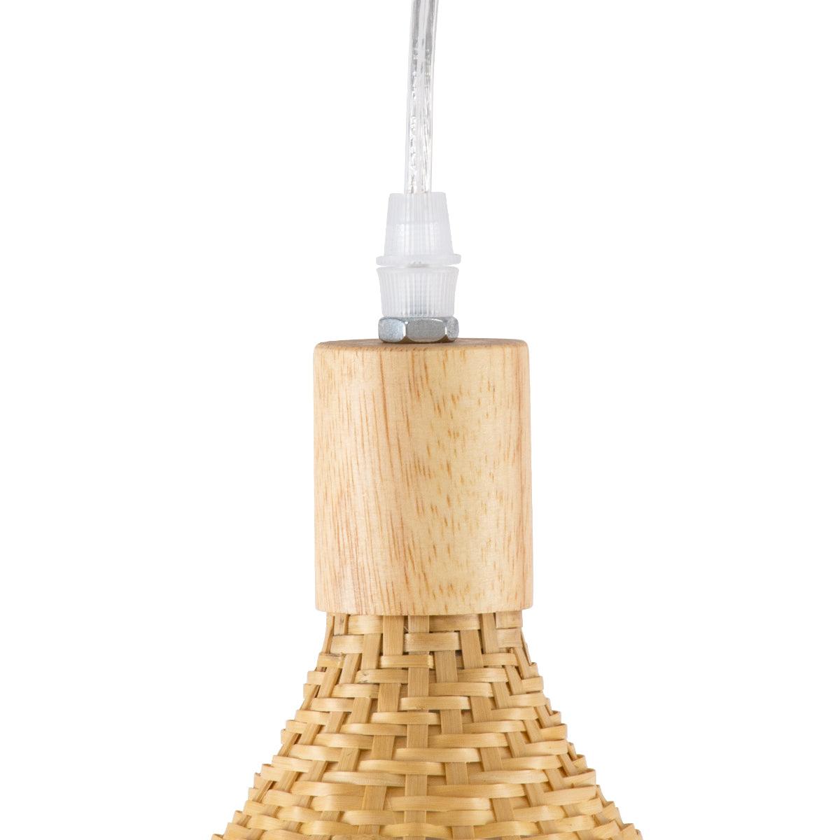 GloboStar® CUBA 01719 Vintage Κρεμαστό Φωτιστικό Οροφής Μονόφωτο Μπεζ Ξύλινο Bamboo Φ53 x Y30cm - ledmania.gr