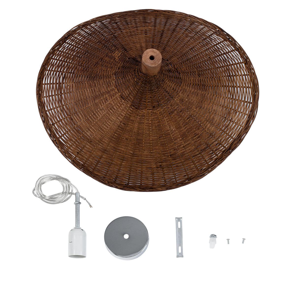 GloboStar® CUBA 01720 Vintage Κρεμαστό Φωτιστικό Οροφής Μονόφωτο Καφέ Ξύλινο Bamboo Φ53 x Y30cm - ledmania.gr