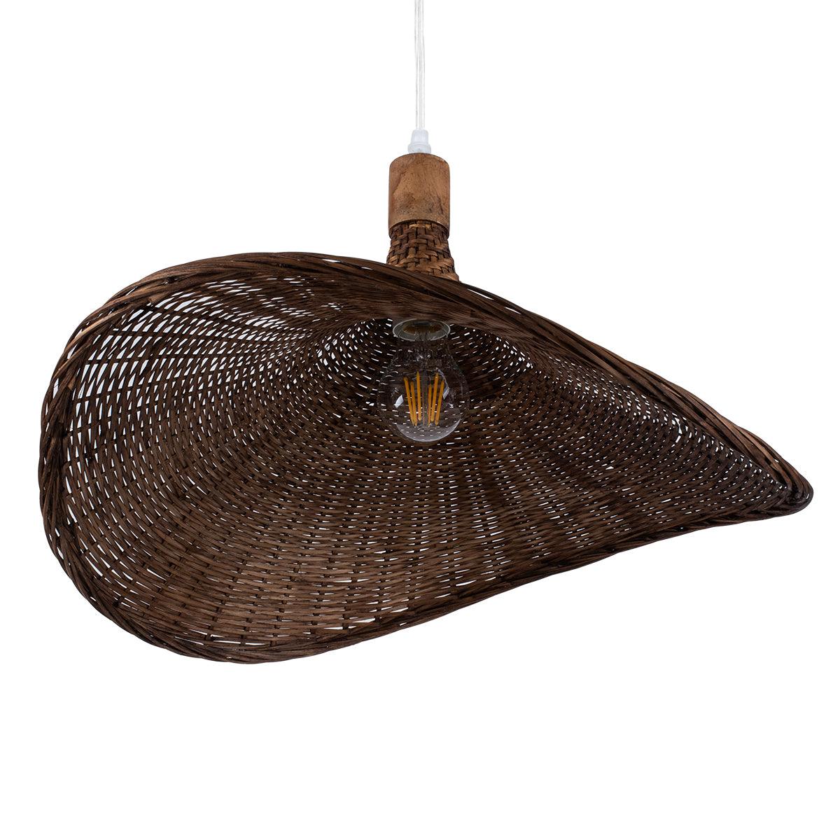 GloboStar® CUBA 01720 Vintage Κρεμαστό Φωτιστικό Οροφής Μονόφωτο Καφέ Ξύλινο Bamboo Φ53 x Y30cm - ledmania.gr
