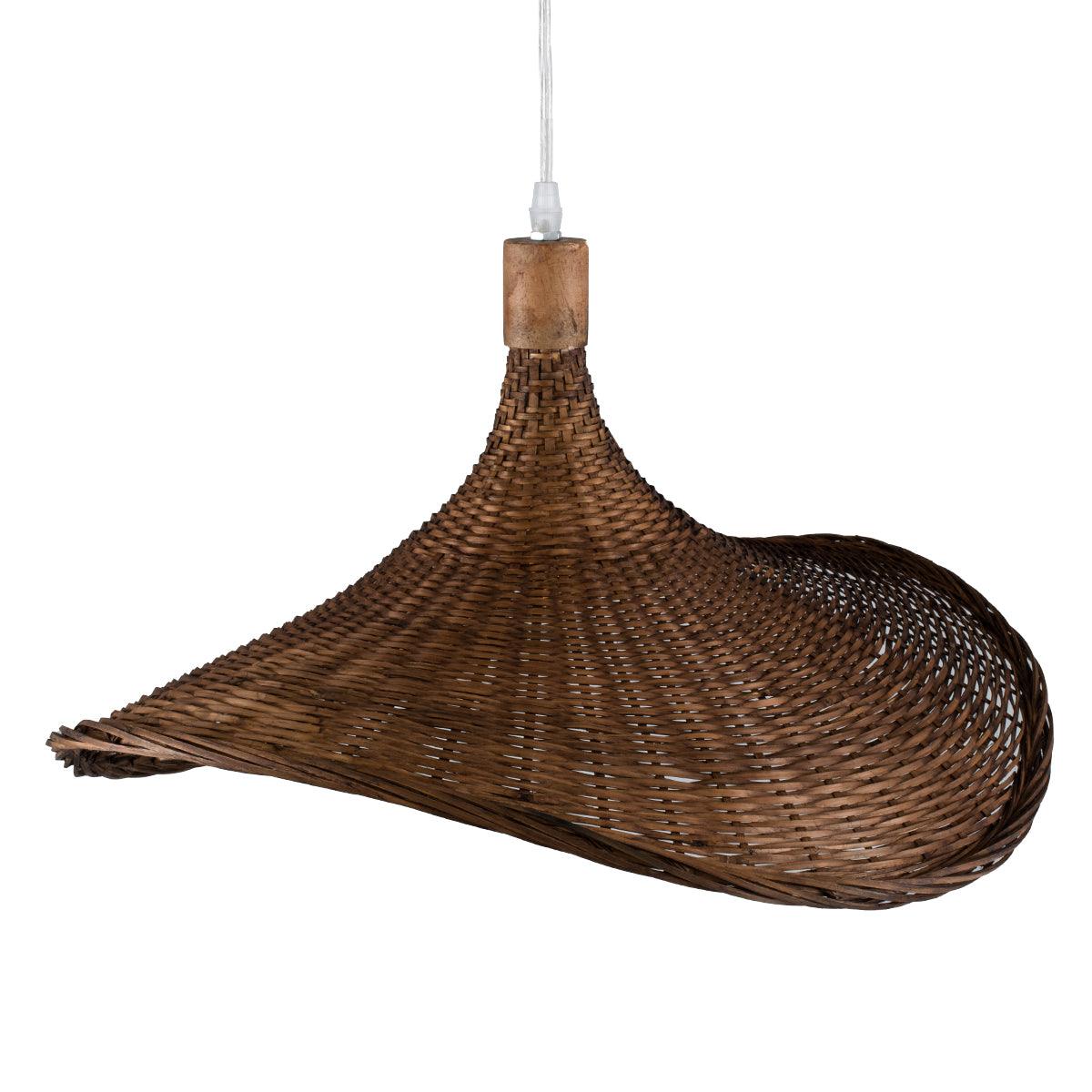 GloboStar® CUBA 01720 Vintage Κρεμαστό Φωτιστικό Οροφής Μονόφωτο Καφέ Ξύλινο Bamboo Φ53 x Y30cm - ledmania.gr