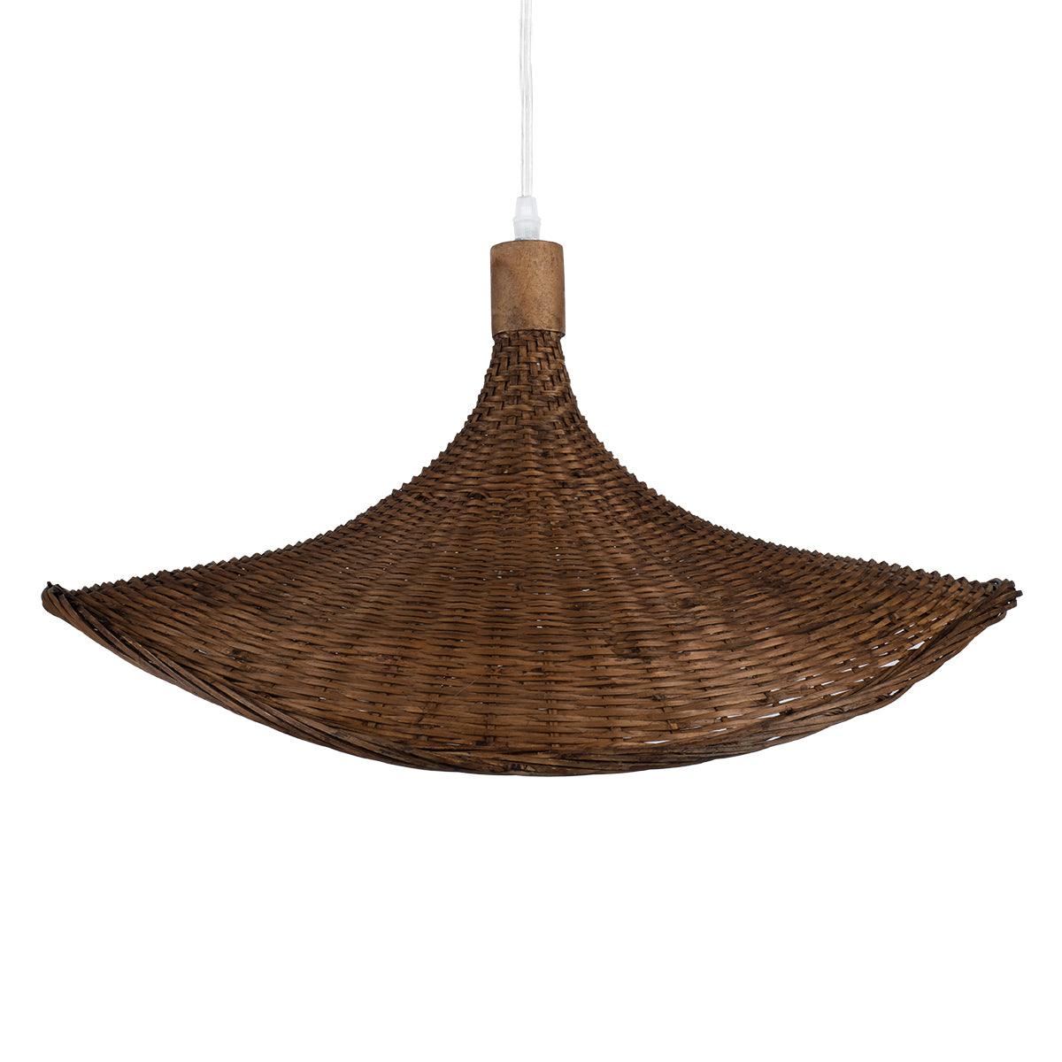 GloboStar® CUBA 01720 Vintage Κρεμαστό Φωτιστικό Οροφής Μονόφωτο Καφέ Ξύλινο Bamboo Φ53 x Y30cm - ledmania.gr