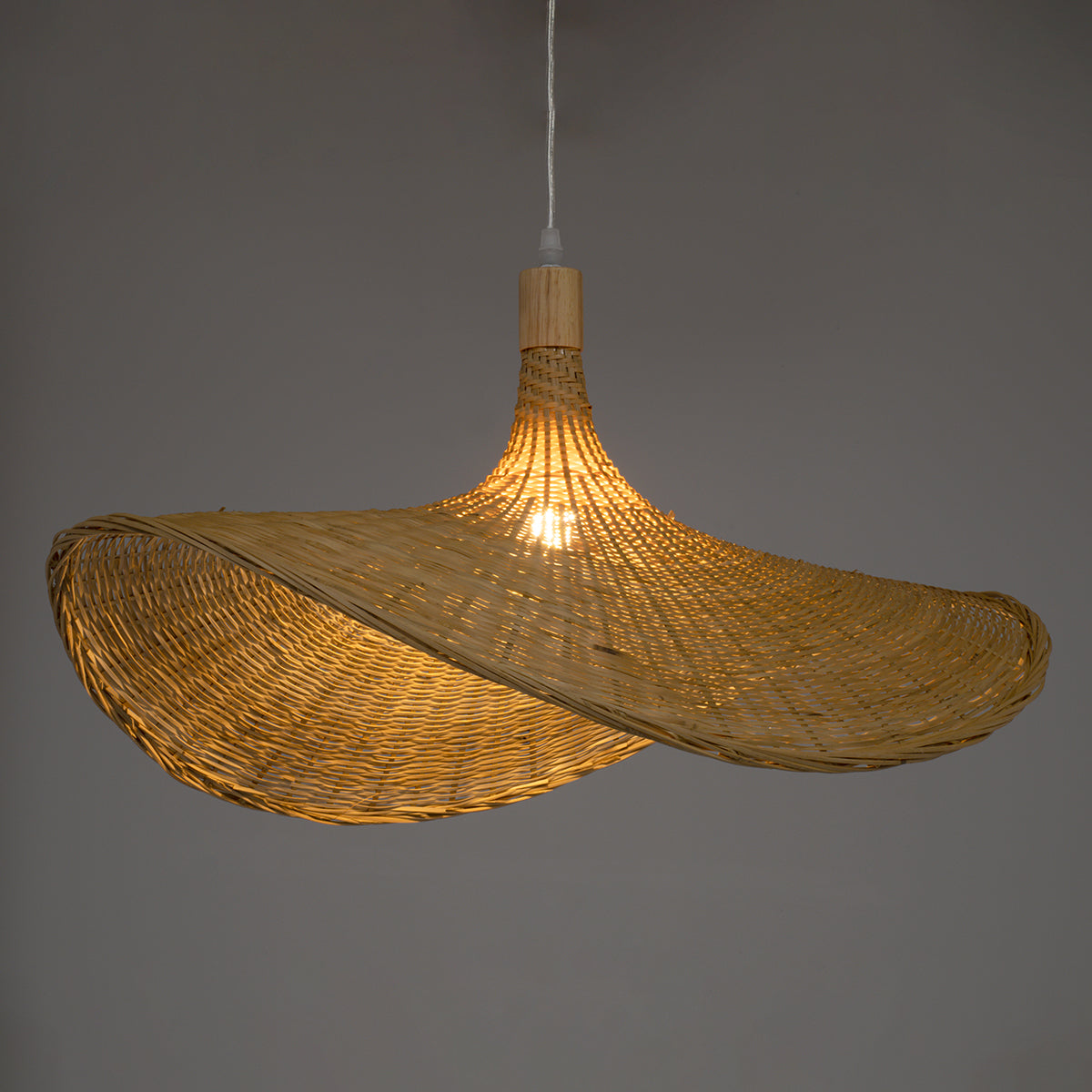 GloboStar® CUBA 01721 Vintage Κρεμαστό Φωτιστικό Οροφής Μονόφωτο 1 x E27 Μπεζ Ξύλινο Μπαμπού Φ63 x Y32cm - ledmania.gr