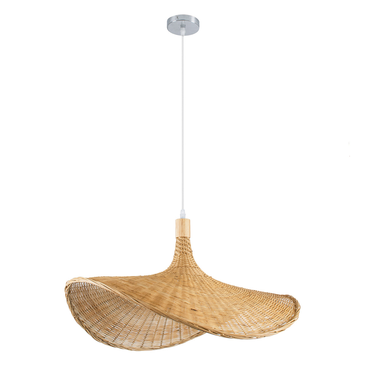 GloboStar® CUBA 01721 Vintage Κρεμαστό Φωτιστικό Οροφής Μονόφωτο 1 x E27 Μπεζ Ξύλινο Μπαμπού Φ63 x Y32cm - ledmania.gr