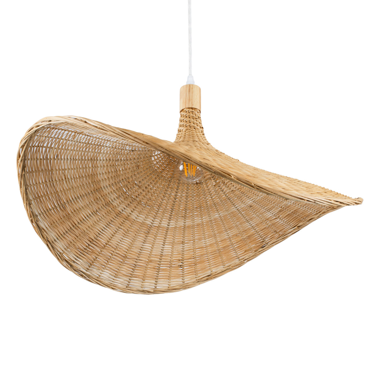 GloboStar® CUBA 01721 Vintage Κρεμαστό Φωτιστικό Οροφής Μονόφωτο 1 x E27 Μπεζ Ξύλινο Μπαμπού Φ63 x Y32cm - ledmania.gr