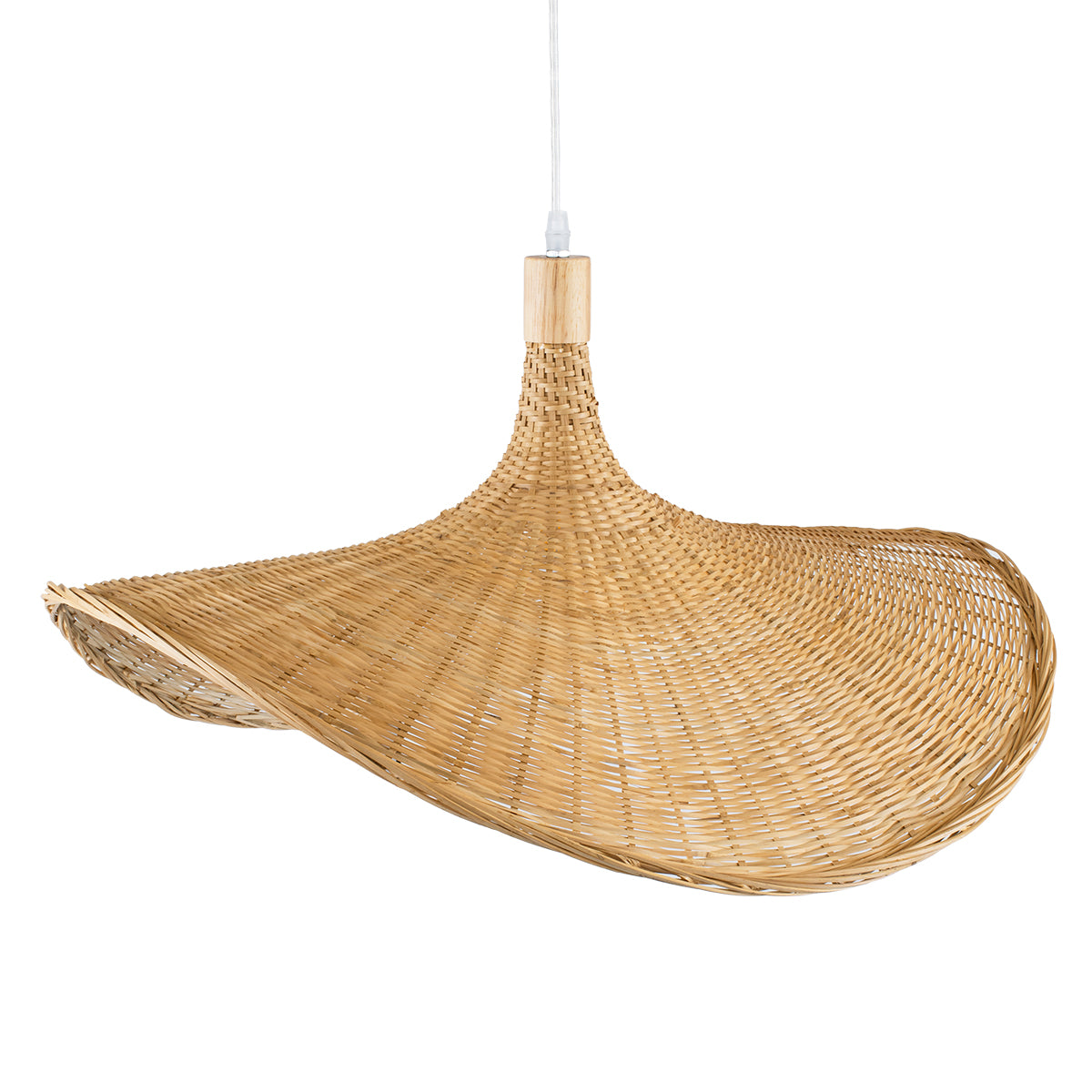 GloboStar® CUBA 01721 Vintage Κρεμαστό Φωτιστικό Οροφής Μονόφωτο 1 x E27 Μπεζ Ξύλινο Μπαμπού Φ63 x Y32cm - ledmania.gr