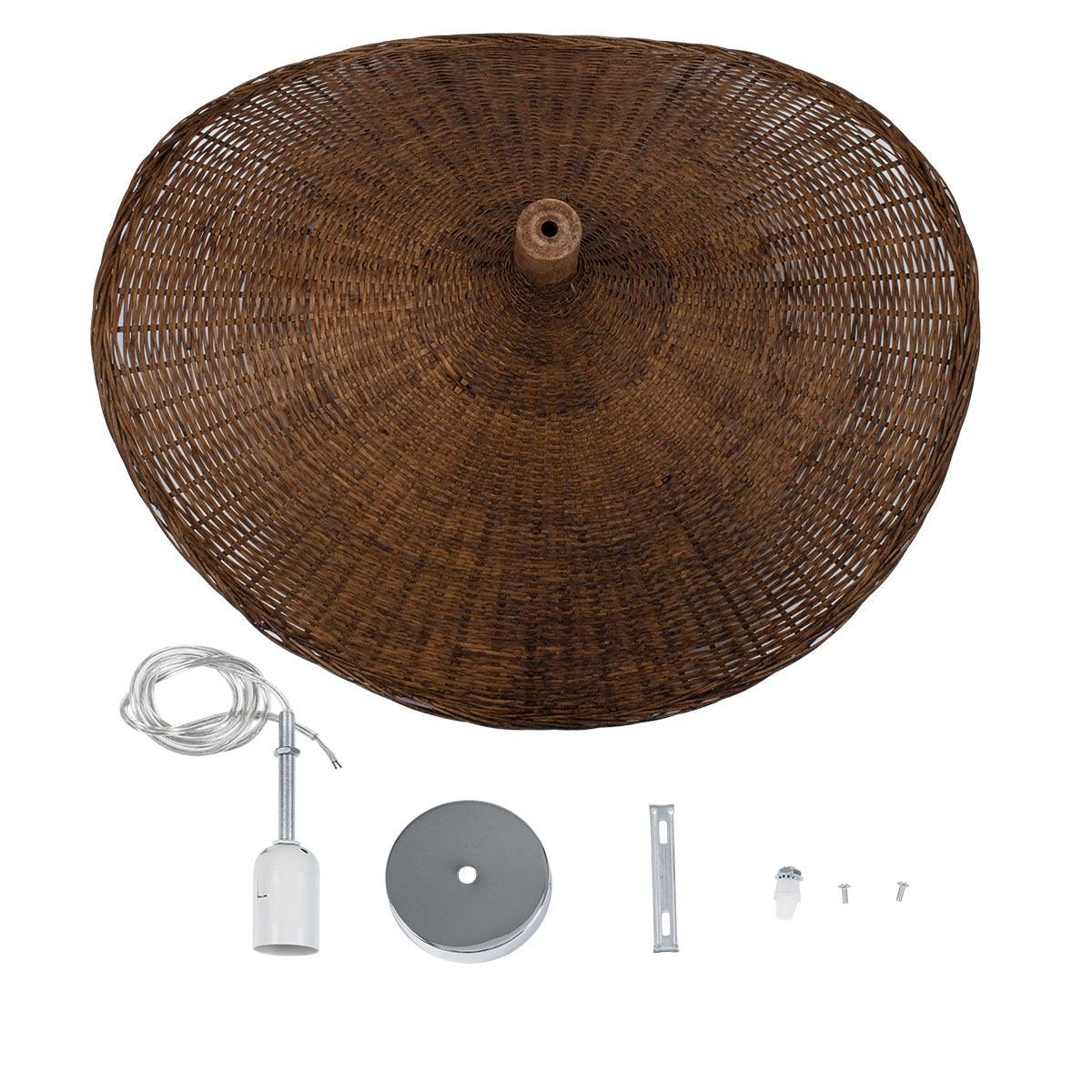 GloboStar® CUBA 01722 Vintage Κρεμαστό Φωτιστικό Οροφής Μονόφωτο Καφέ Ξύλινο Bamboo Φ63 x Y32cm - ledmania.gr