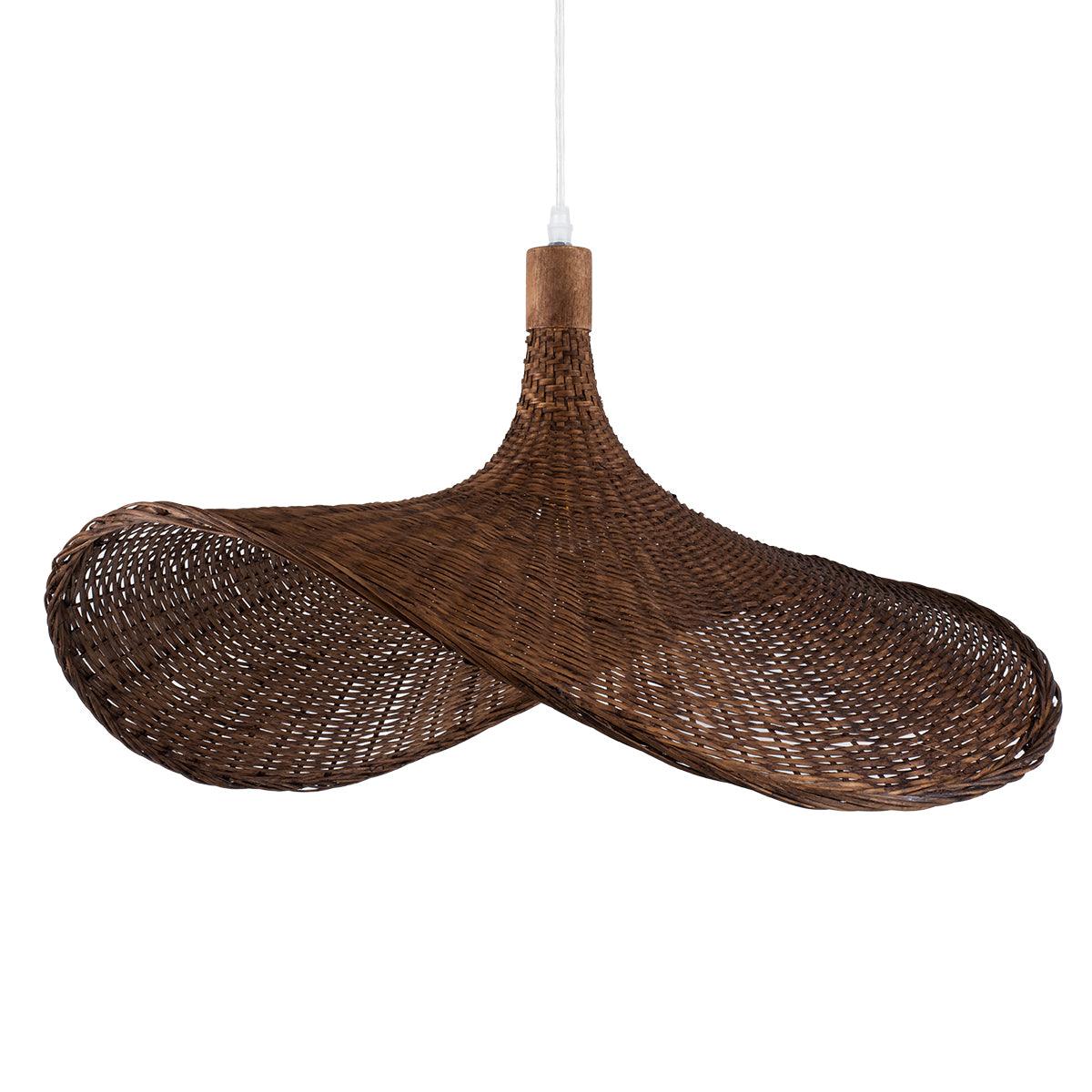 GloboStar® CUBA 01722 Vintage Κρεμαστό Φωτιστικό Οροφής Μονόφωτο Καφέ Ξύλινο Bamboo Φ63 x Y32cm - ledmania.gr