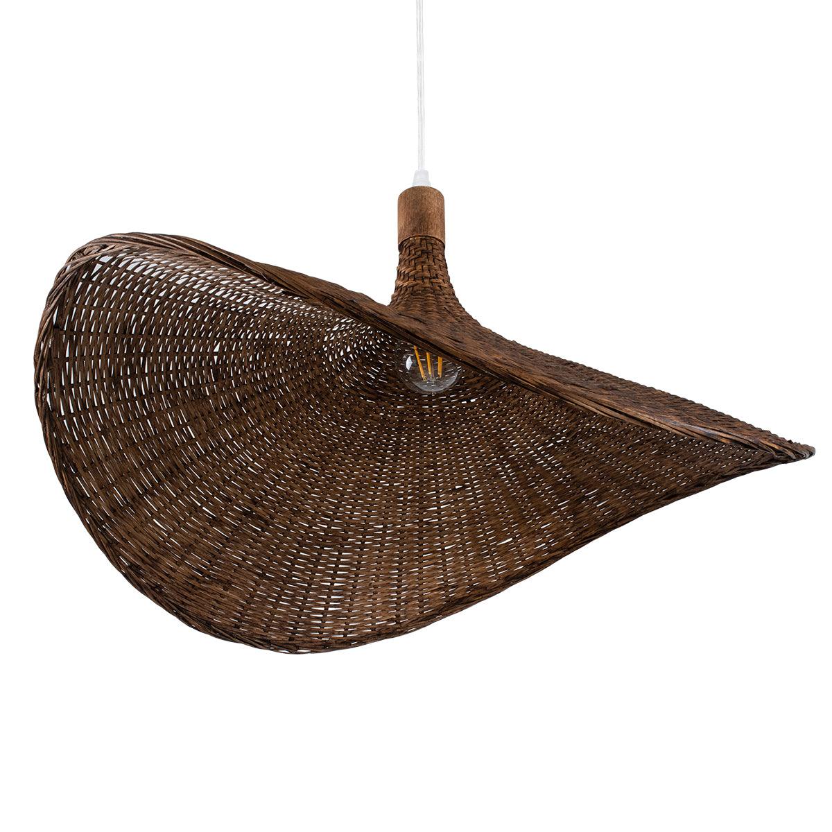 GloboStar® CUBA 01722 Vintage Κρεμαστό Φωτιστικό Οροφής Μονόφωτο Καφέ Ξύλινο Bamboo Φ63 x Y32cm - ledmania.gr