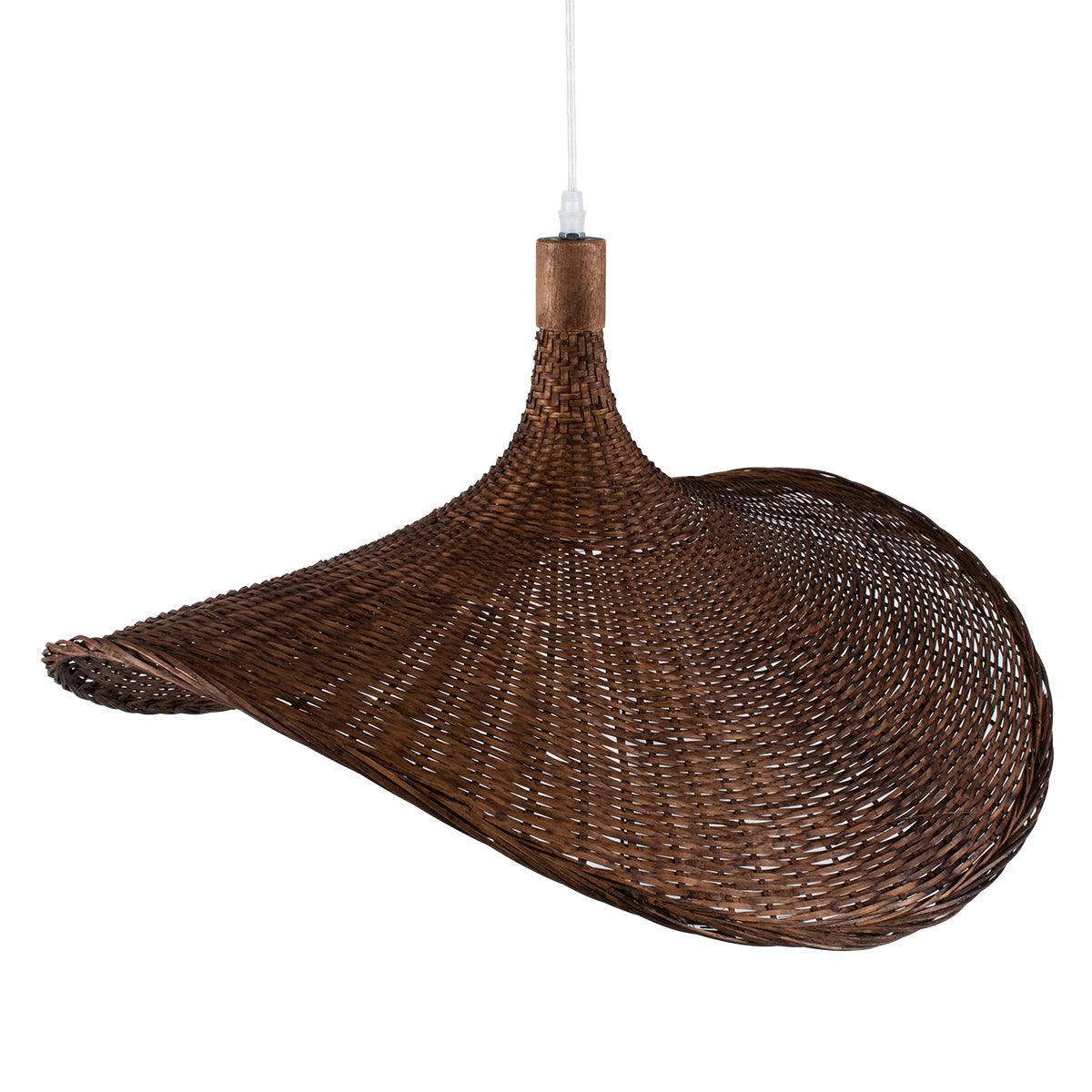 GloboStar® CUBA 01722 Vintage Κρεμαστό Φωτιστικό Οροφής Μονόφωτο Καφέ Ξύλινο Bamboo Φ63 x Y32cm - ledmania.gr