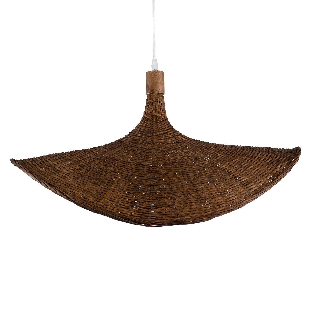 GloboStar® CUBA 01722 Vintage Κρεμαστό Φωτιστικό Οροφής Μονόφωτο Καφέ Ξύλινο Bamboo Φ63 x Y32cm - ledmania.gr