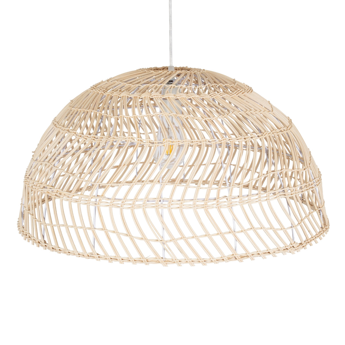 GloboStar® CANARY 01728 Μοντέρνο Κρεμαστό Φωτιστικό Οροφής Μονόφωτο 1 x E27 Μπεζ Μπαμπού Καμπάνα D60 x H29cm - ledmania.gr