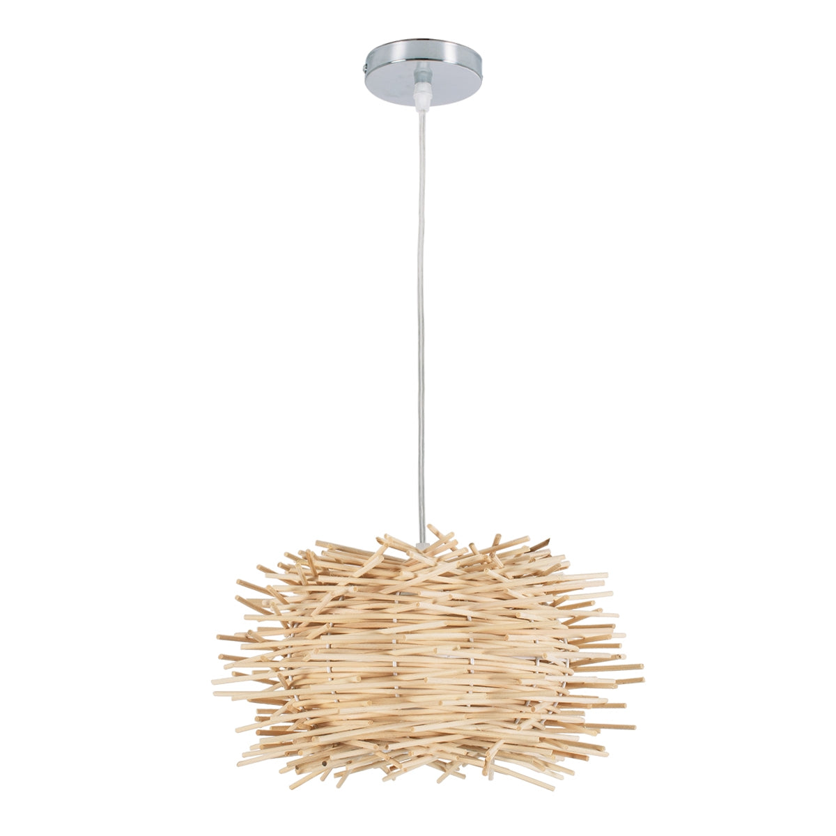 GloboStar® MINORCA 01729 Μοντέρνο Κρεμαστό Φωτιστικό Οροφής Μονόφωτο 1 x E27 Μπεζ Μπαμπού Καμπάνα D30 x H18cm - ledmania.gr