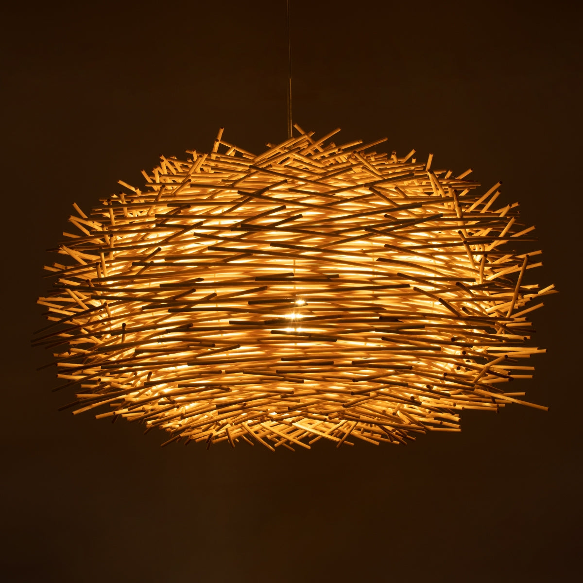 GloboStar® MINORCA 01731 Μοντέρνο Κρεμαστό Φωτιστικό Οροφής Μονόφωτο 1 x E27 Μπεζ Μπαμπού Καμπάνα D60 x H35cm - ledmania.gr