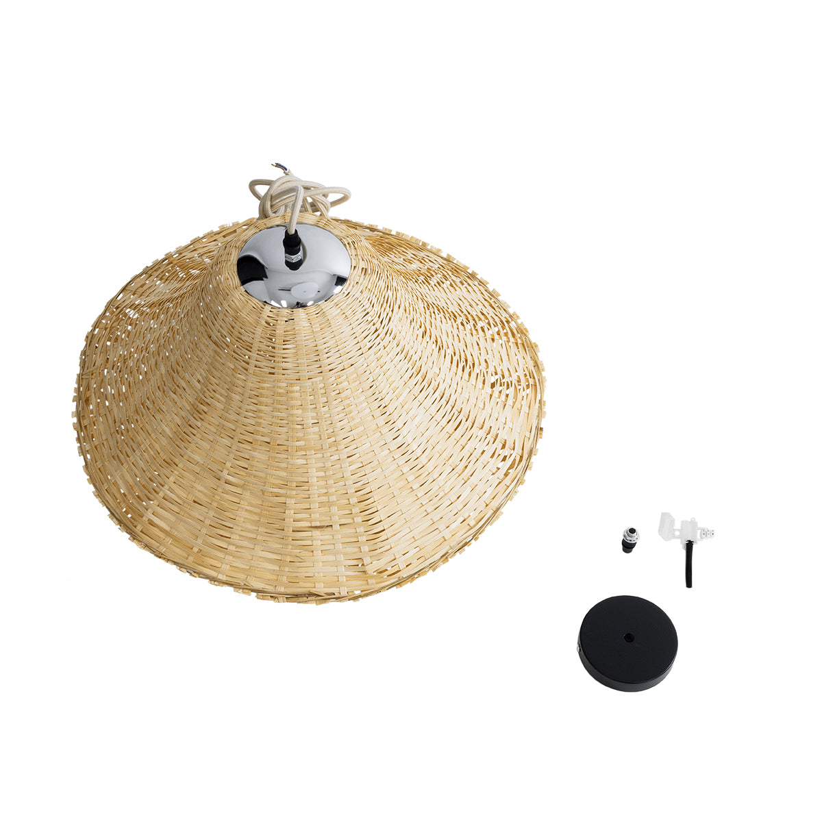 GloboStar® JUNIPER 01737 Boho Κρεμαστό Φωτιστικό Οροφής Μονόφωτο 1 x E27 AC220-240V IP20 - Φ45 x Υ40cm - Μπεζ Ξύλινο Μπαμπού Πλέγμα Καμπάνα - 5 Χρόνια Εγγύηση - ledmania.gr