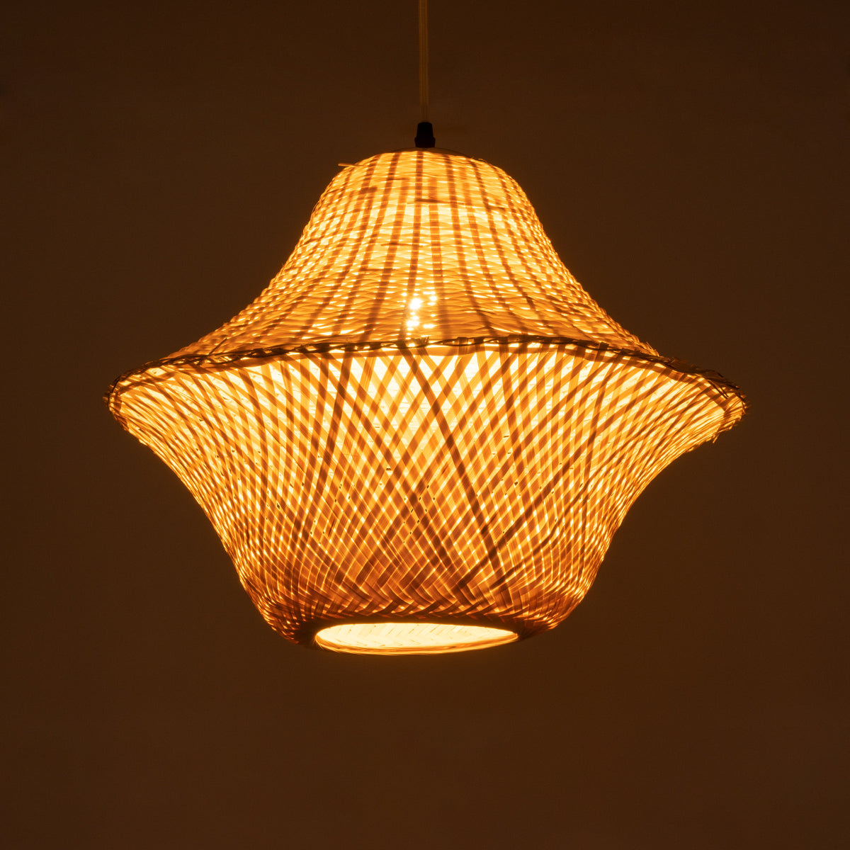 GloboStar® JUNIPER 01737 Boho Κρεμαστό Φωτιστικό Οροφής Μονόφωτο 1 x E27 AC220-240V IP20 - Φ45 x Υ40cm - Μπεζ Ξύλινο Μπαμπού Πλέγμα Καμπάνα - 5 Χρόνια Εγγύηση - ledmania.gr