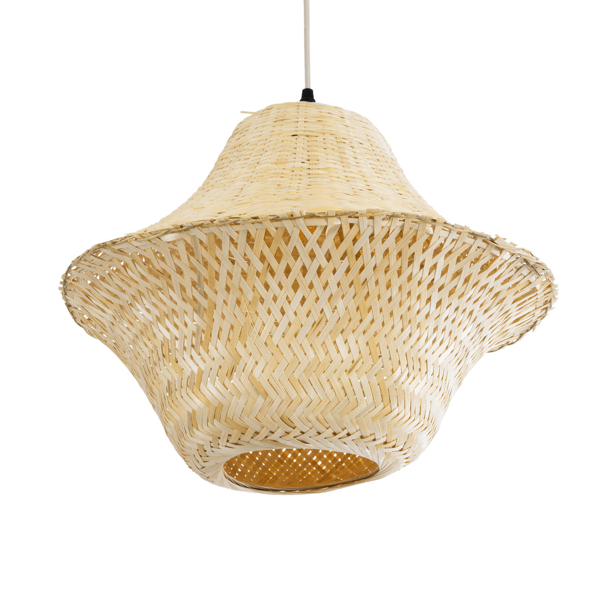 GloboStar® JUNIPER 01737 Boho Κρεμαστό Φωτιστικό Οροφής Μονόφωτο 1 x E27 AC220-240V IP20 - Φ45 x Υ40cm - Μπεζ Ξύλινο Μπαμπού Πλέγμα Καμπάνα - 5 Χρόνια Εγγύηση - ledmania.gr