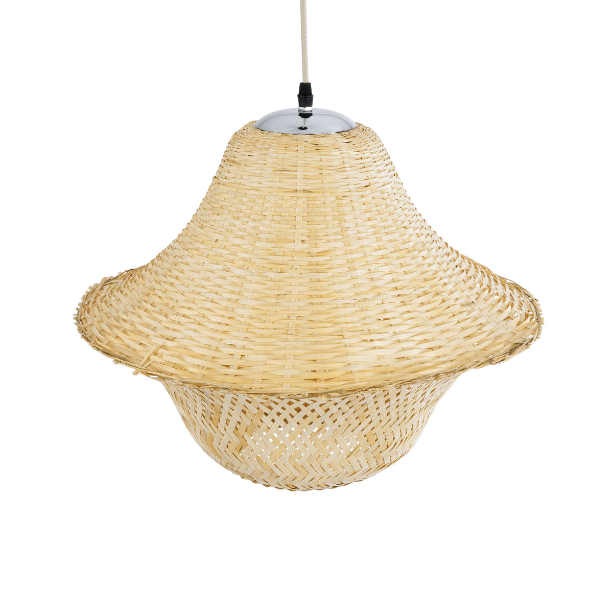 GloboStar® JUNIPER 01737 Boho Κρεμαστό Φωτιστικό Οροφής Μονόφωτο 1 x E27 AC220-240V IP20 - Φ45 x Υ40cm - Μπεζ Ξύλινο Μπαμπού Πλέγμα Καμπάνα - 5 Χρόνια Εγγύηση - ledmania.gr