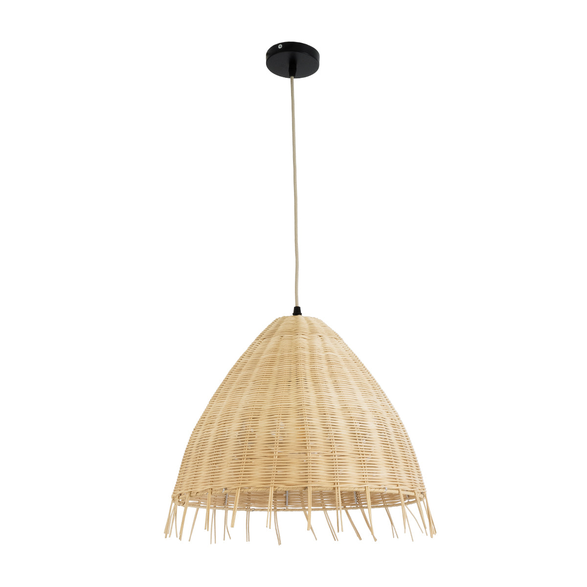 GloboStar® AQUATIC 01742 Boho Κρεμαστό Φωτιστικό Οροφής Μονόφωτο 1 x E27 AC220-240V IP20 - Φ40 x Υ36cm - Μπεζ Ξύλινο Μπαμπού Πλέγμα Καμπάνα - 5 Χρόνια Εγγύηση - ledmania.gr