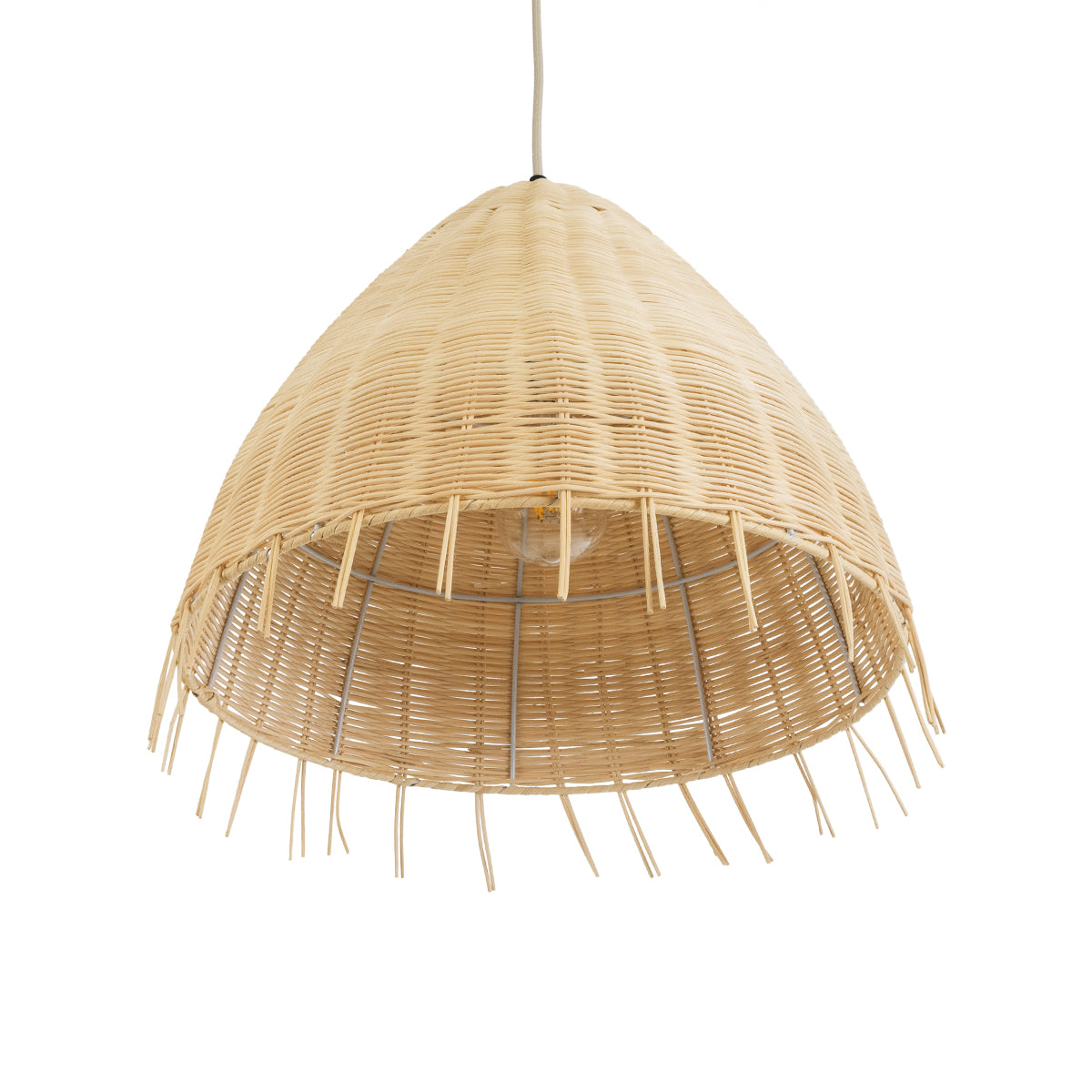 GloboStar® AQUATIC 01742 Boho Κρεμαστό Φωτιστικό Οροφής Μονόφωτο 1 x E27 AC220-240V IP20 - Φ40 x Υ36cm - Μπεζ Ξύλινο Μπαμπού Πλέγμα Καμπάνα - 5 Χρόνια Εγγύηση - ledmania.gr