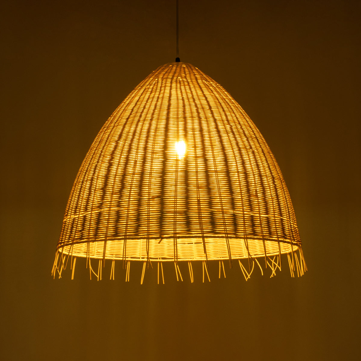 GloboStar® AQUATIC 01743 Boho Κρεμαστό Φωτιστικό Οροφής Μονόφωτο 1 x E27 AC220-240V IP20 - Φ60 x Υ60cm - Μπεζ Ξύλινο Μπαμπού Πλέγμα Καμπάνα - 5 Χρόνια Εγγύηση - ledmania.gr