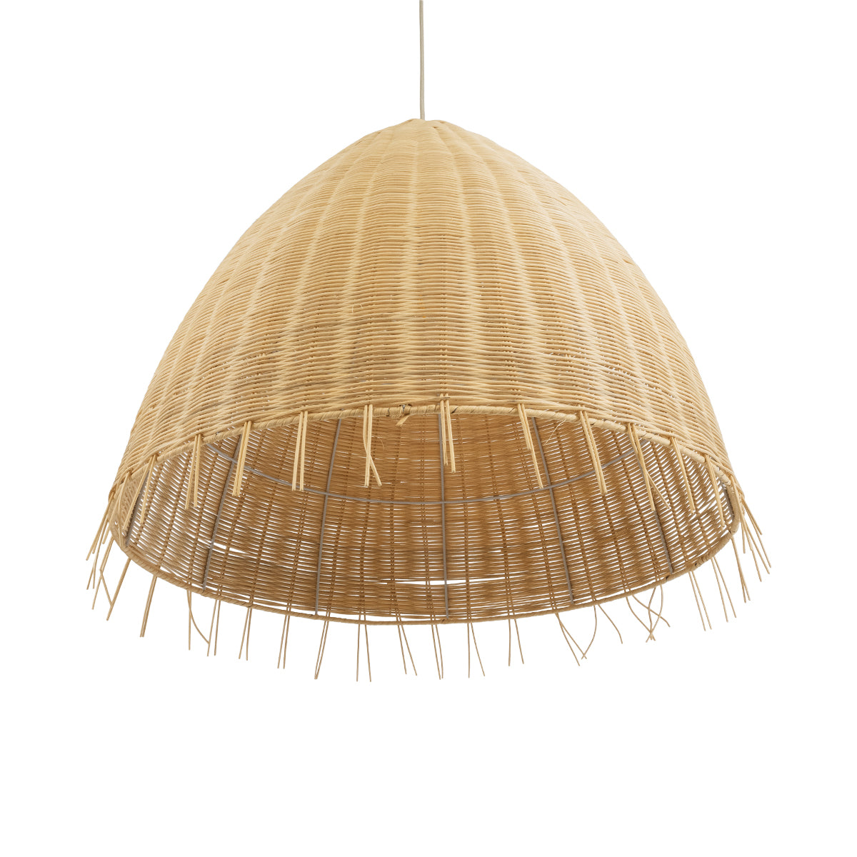 GloboStar® AQUATIC 01743 Boho Κρεμαστό Φωτιστικό Οροφής Μονόφωτο 1 x E27 AC220-240V IP20 - Φ60 x Υ60cm - Μπεζ Ξύλινο Μπαμπού Πλέγμα Καμπάνα - 5 Χρόνια Εγγύηση - ledmania.gr