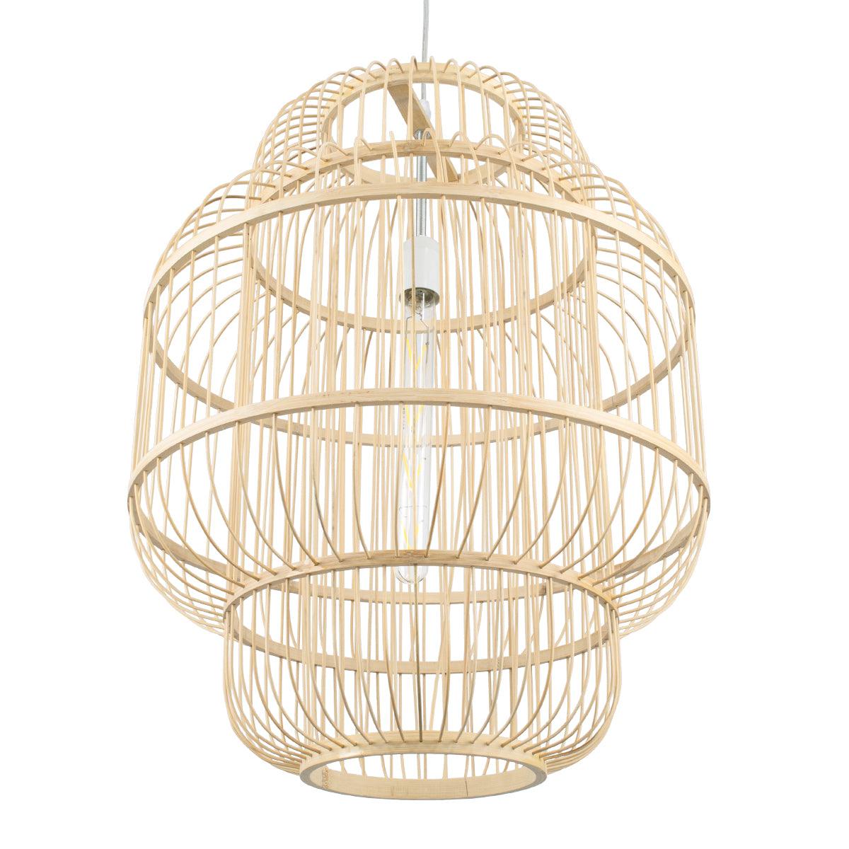 GloboStar® HAITI 01763 Vintage Κρεμαστό Φωτιστικό Οροφής Μονόφωτο Μπεζ Ξύλινο Bamboo Πλέγμα  Φ48 x Υ60cm - ledmania.gr