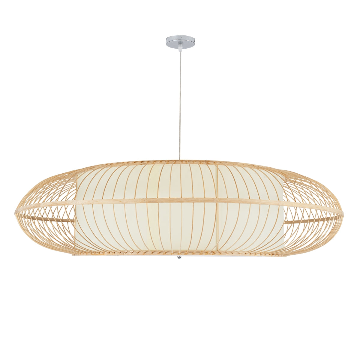 GloboStar® FERNANDO 01782 Μοντέρνο Κρεμαστό Φωτιστικό Οροφής Μονόφωτο 1 x E27 Καφέ Μπαμπού Καμπάνα D120 x H31cm - ledmania.gr