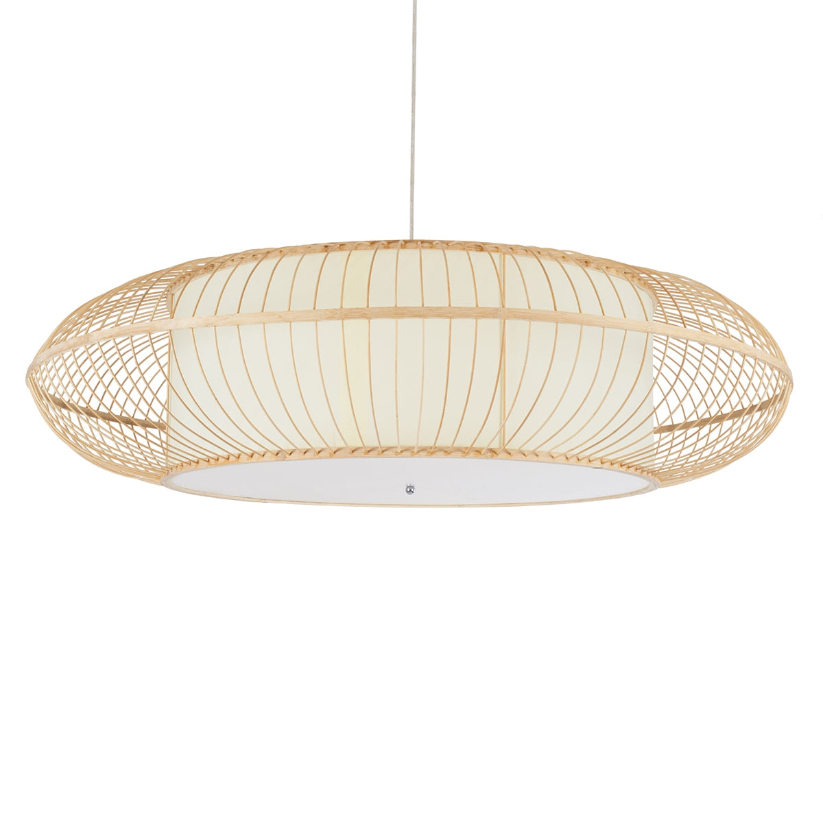 GloboStar® FERNANDO 01782 Μοντέρνο Κρεμαστό Φωτιστικό Οροφής Μονόφωτο 1 x E27 Καφέ Μπαμπού Καμπάνα D120 x H31cm - ledmania.gr