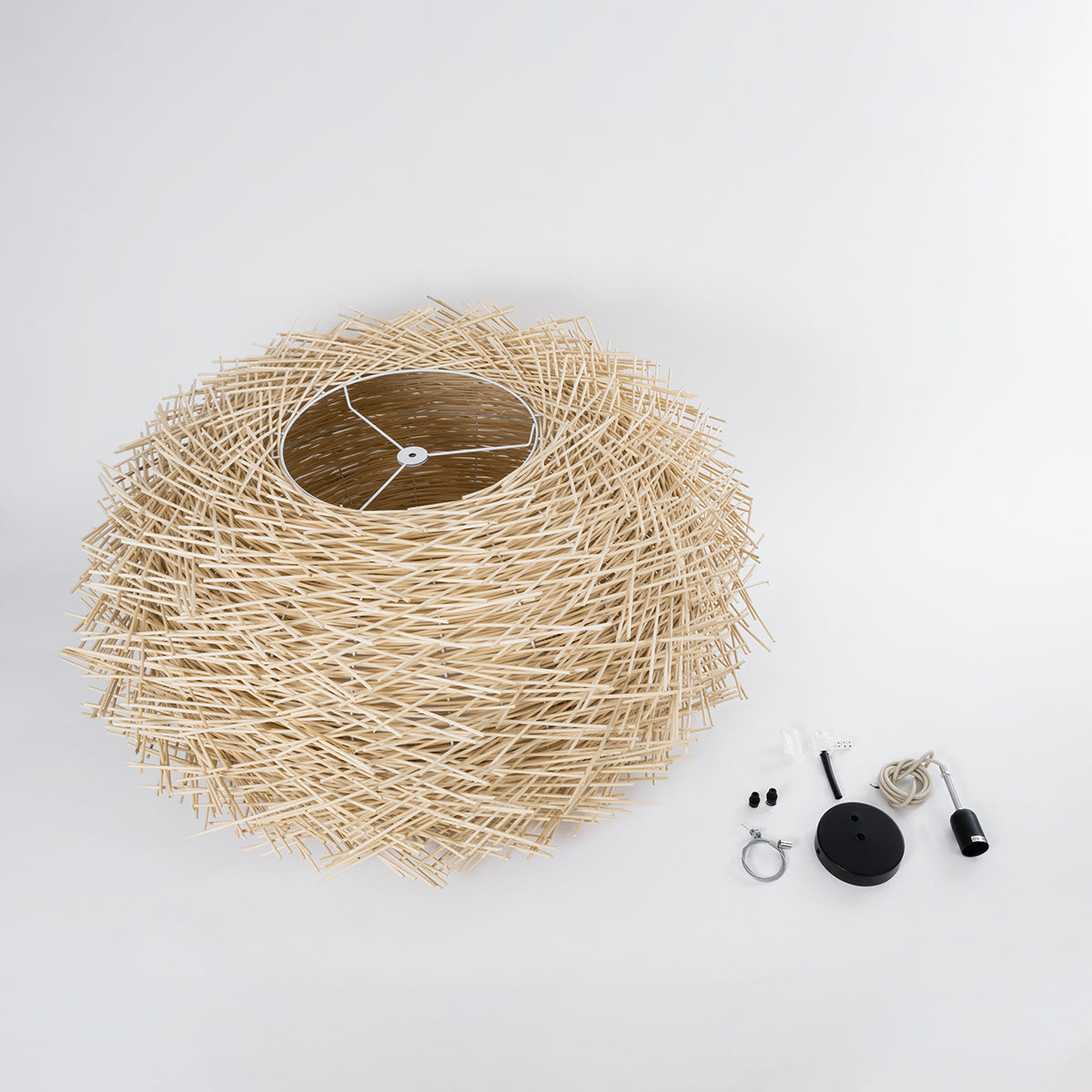 GloboStar® MINORCA 01786 Boho Κρεμαστό Φωτιστικό Οροφής Μονόφωτο 1 x E27 AC220-240V IP20 - Φ100 x Υ45cm - Μπεζ Ξύλινο Πλέγμα - 5 Χρόνια Εγγύηση - ledmania.gr