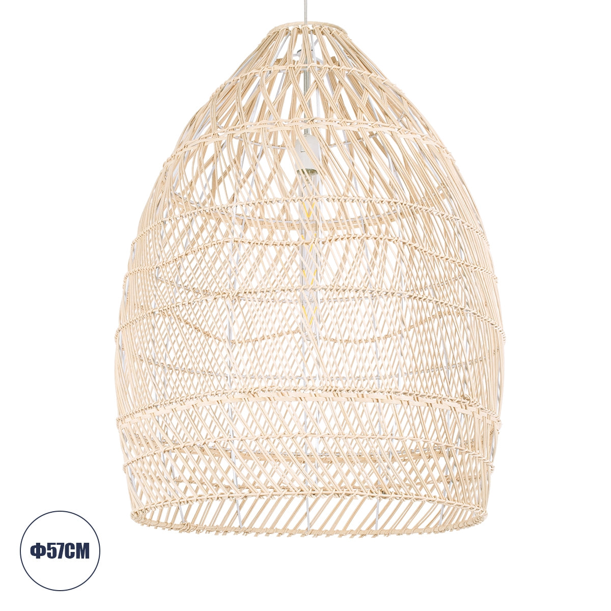 GloboStar® MALIBU 01810 Μοντέρνο Κρεμαστό Φωτιστικό Οροφής Μονόφωτο 1 x E27 Μπεζ Μπαμπού Καμπάνα D57 x H75cm - ledmania.gr