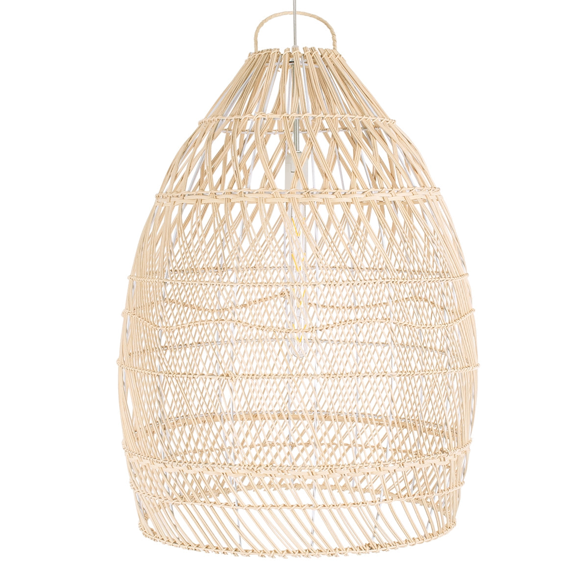 GloboStar® MALIBU 01810 Μοντέρνο Κρεμαστό Φωτιστικό Οροφής Μονόφωτο 1 x E27 Μπεζ Μπαμπού Καμπάνα D57 x H75cm - ledmania.gr