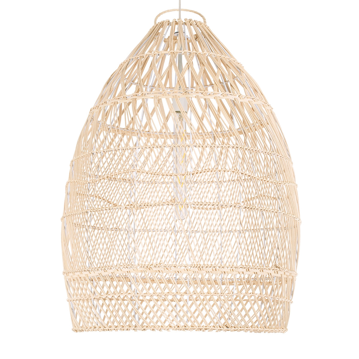 GloboStar® MALIBU 01810 Μοντέρνο Κρεμαστό Φωτιστικό Οροφής Μονόφωτο 1 x E27 Μπεζ Μπαμπού Καμπάνα D57 x H75cm - ledmania.gr