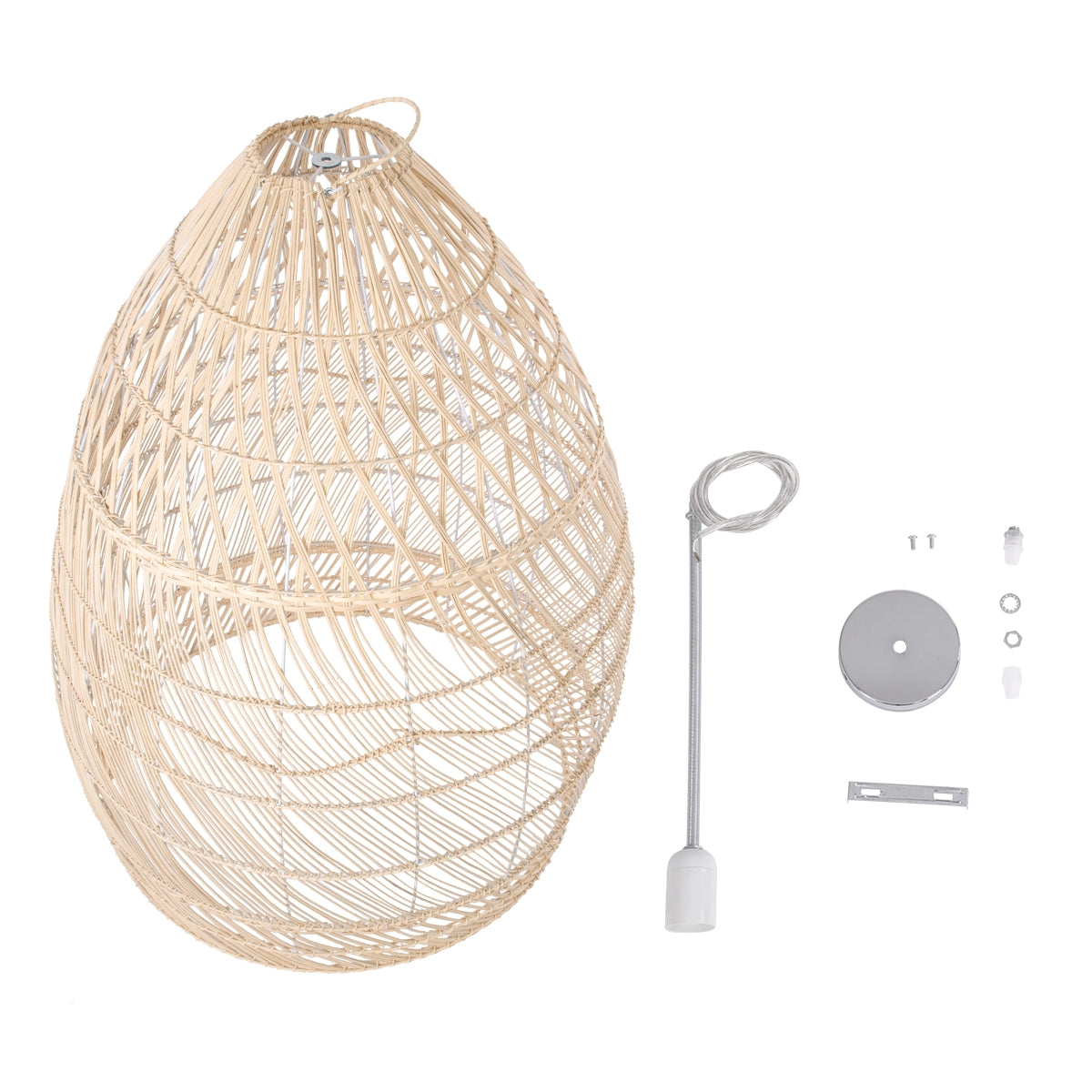 GloboStar® MALIBU 01811 Μοντέρνο Κρεμαστό Φωτιστικό Οροφής Μονόφωτο 1 x E27 Μπεζ Μπαμπού Καμπάνα D76 x H100cm - ledmania.gr