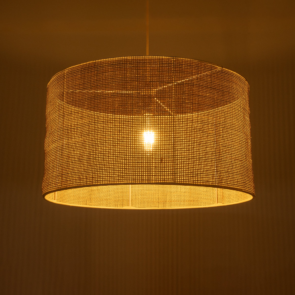GloboStar® YOTTO 01822 Boho Κρεμαστό Φωτιστικό Οροφής Μονόφωτο 1 x E27 AC220-240V IP20 - Φ55 x Υ30cm - Μπεζ Μπαμπού Πλέγμα - 5 Χρόνια Εγγύηση - ledmania.gr