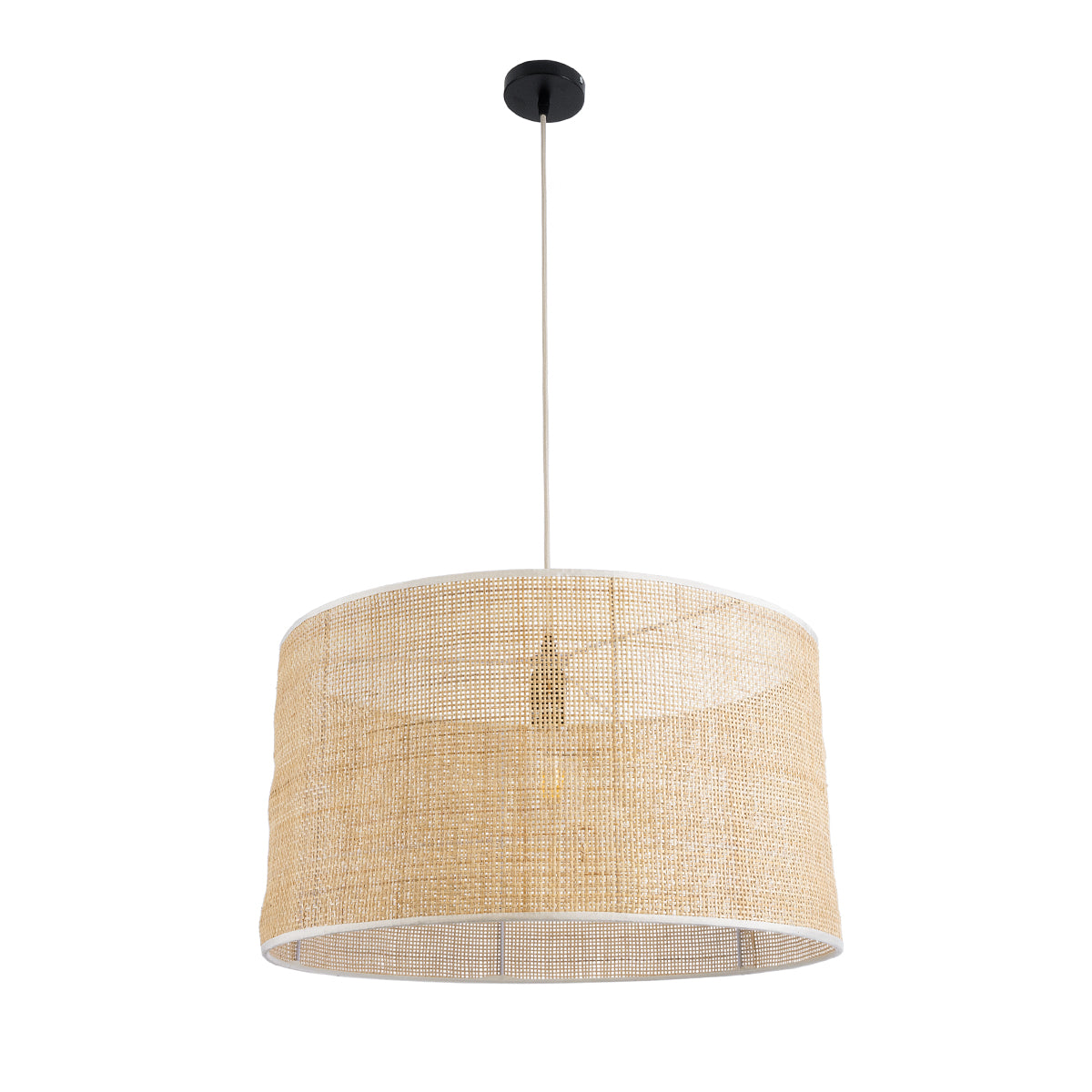 GloboStar® YOTTO 01822 Boho Κρεμαστό Φωτιστικό Οροφής Μονόφωτο 1 x E27 AC220-240V IP20 - Φ55 x Υ30cm - Μπεζ Μπαμπού Πλέγμα - 5 Χρόνια Εγγύηση - ledmania.gr