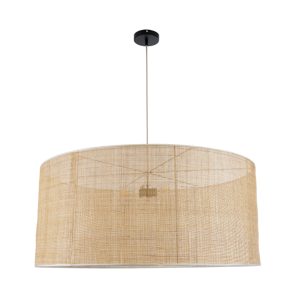 GloboStar® YOTTO 01823 Boho Κρεμαστό Φωτιστικό Οροφής Τρίφωτο 3 x E27 AC220-240V IP20 - Φ90 x Υ40cm - Μπεζ Μπαμπού Πλέγμα - 5 Χρόνια Εγγύηση - ledmania.gr