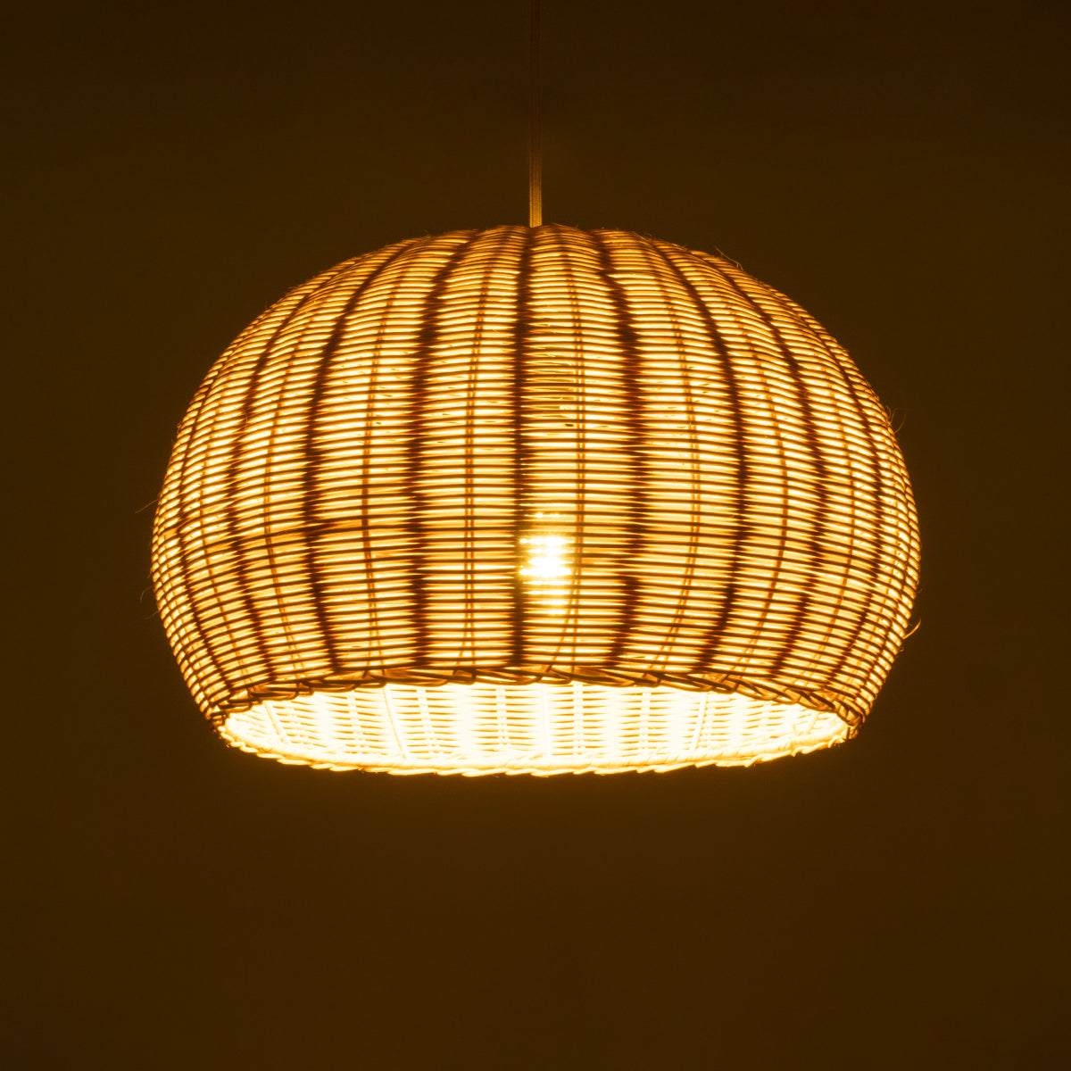 GloboStar® RAITO 01824 Boho Κρεμαστό Φωτιστικό Οροφής Μονόφωτο 1 x E27 AC220-240V IP20 - Φ40 x Υ25cm - Μπεζ Ξύλινο Μπαμπού Πλέγμα Καμπάνα - 5 Χρόνια Εγγύηση - ledmania.gr