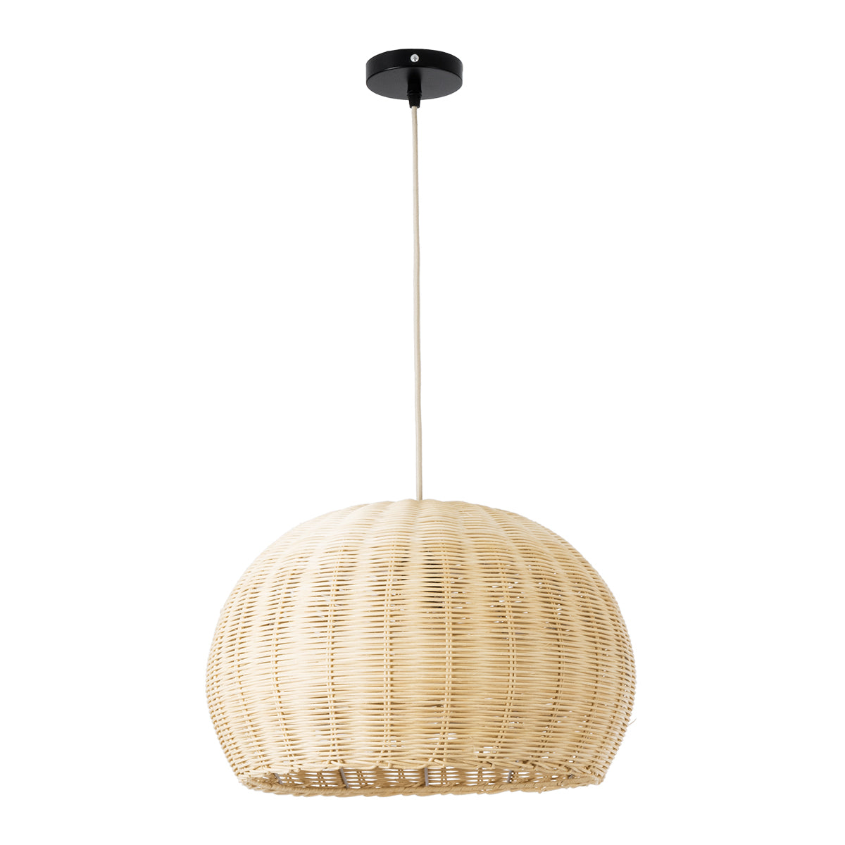 GloboStar® RAITO 01824 Boho Κρεμαστό Φωτιστικό Οροφής Μονόφωτο 1 x E27 AC220-240V IP20 - Φ40 x Υ25cm - Μπεζ Ξύλινο Μπαμπού Πλέγμα Καμπάνα - 5 Χρόνια Εγγύηση - ledmania.gr