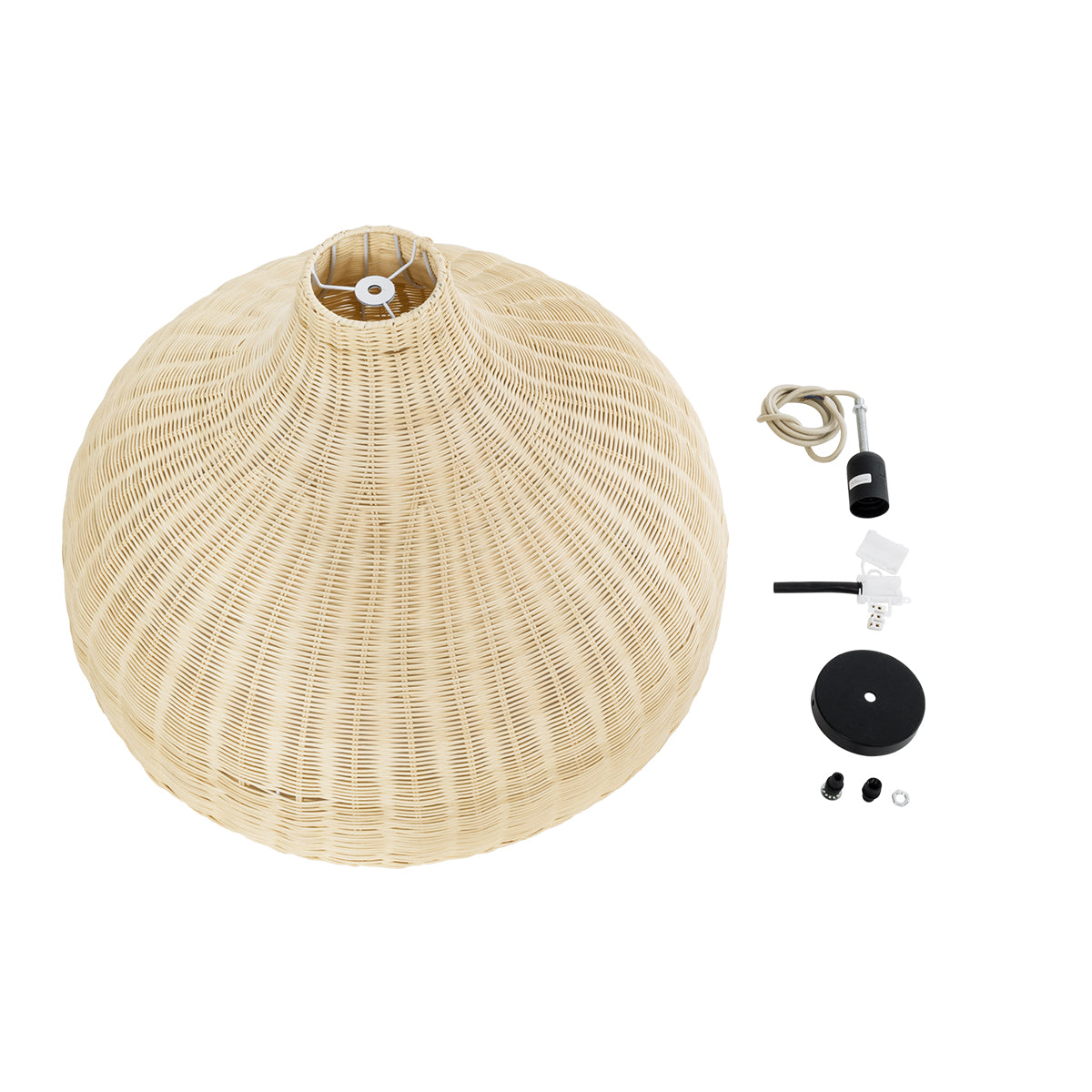 GloboStar® AFURU 01828 Boho Κρεμαστό Φωτιστικό Οροφής Μονόφωτο 1 x E27 AC220-240V IP20 - Φ60 x Υ40cm - Μπεζ Ξύλινο Μπαμπού Πλέγμα Καμπάνα - 5 Χρόνια Εγγύηση - ledmania.gr