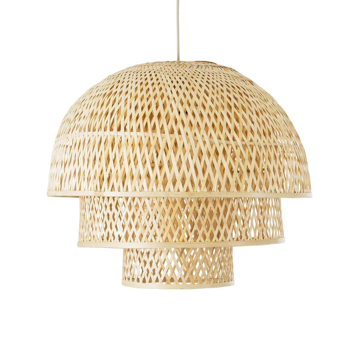 GloboStar® HIROKA 01836 Boho Κρεμαστό Φωτιστικό Οροφής Μονόφωτο 1 x E27 AC220-240V IP20 - Φ60 x Υ50cm - Μπεζ Ξύλινο Μπαμπού Πλέγμα - 5 Χρόνια Εγγύηση - ledmania.gr