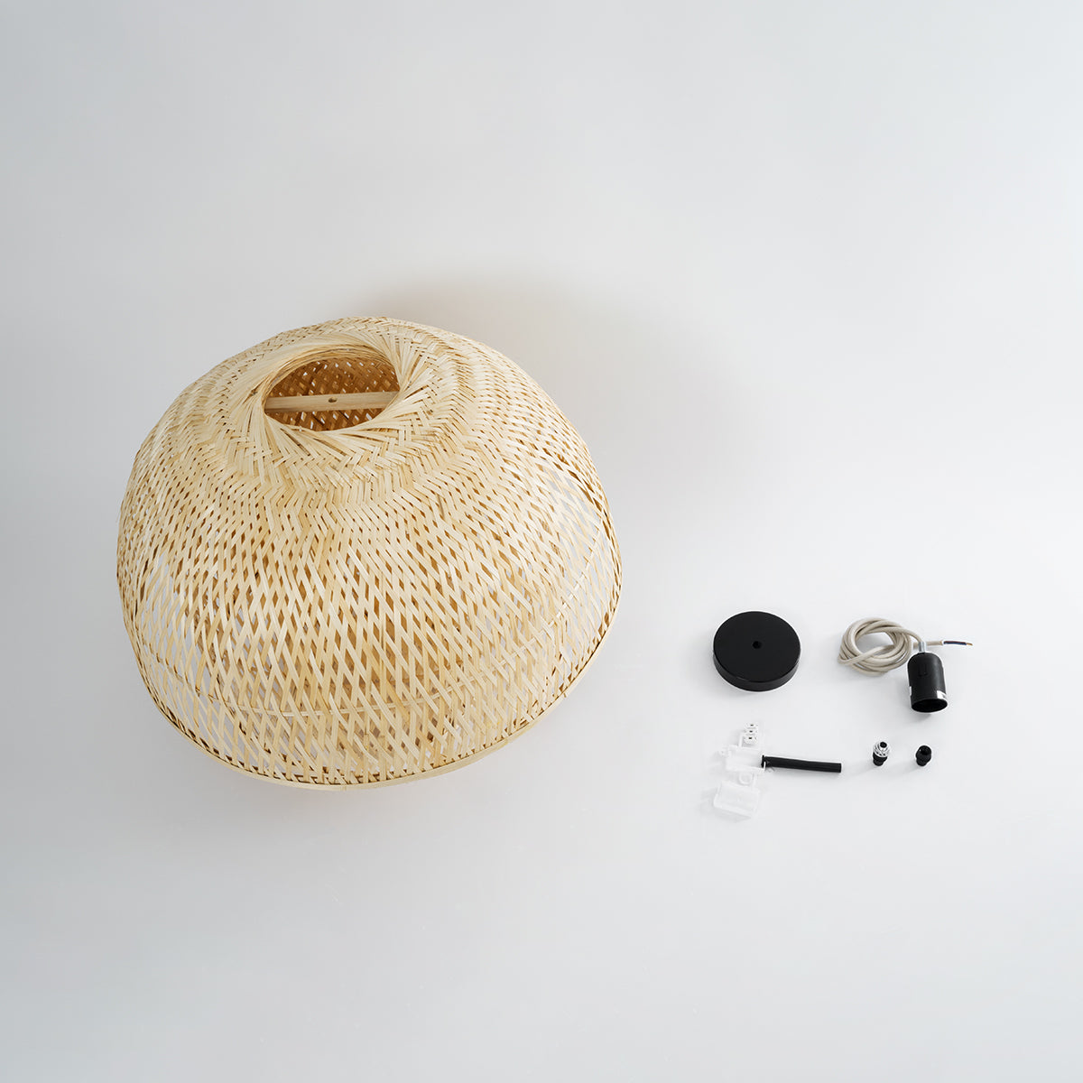 GloboStar® HIROKA 01836 Boho Κρεμαστό Φωτιστικό Οροφής Μονόφωτο 1 x E27 AC220-240V IP20 - Φ60 x Υ50cm - Μπεζ Ξύλινο Μπαμπού Πλέγμα - 5 Χρόνια Εγγύηση - ledmania.gr