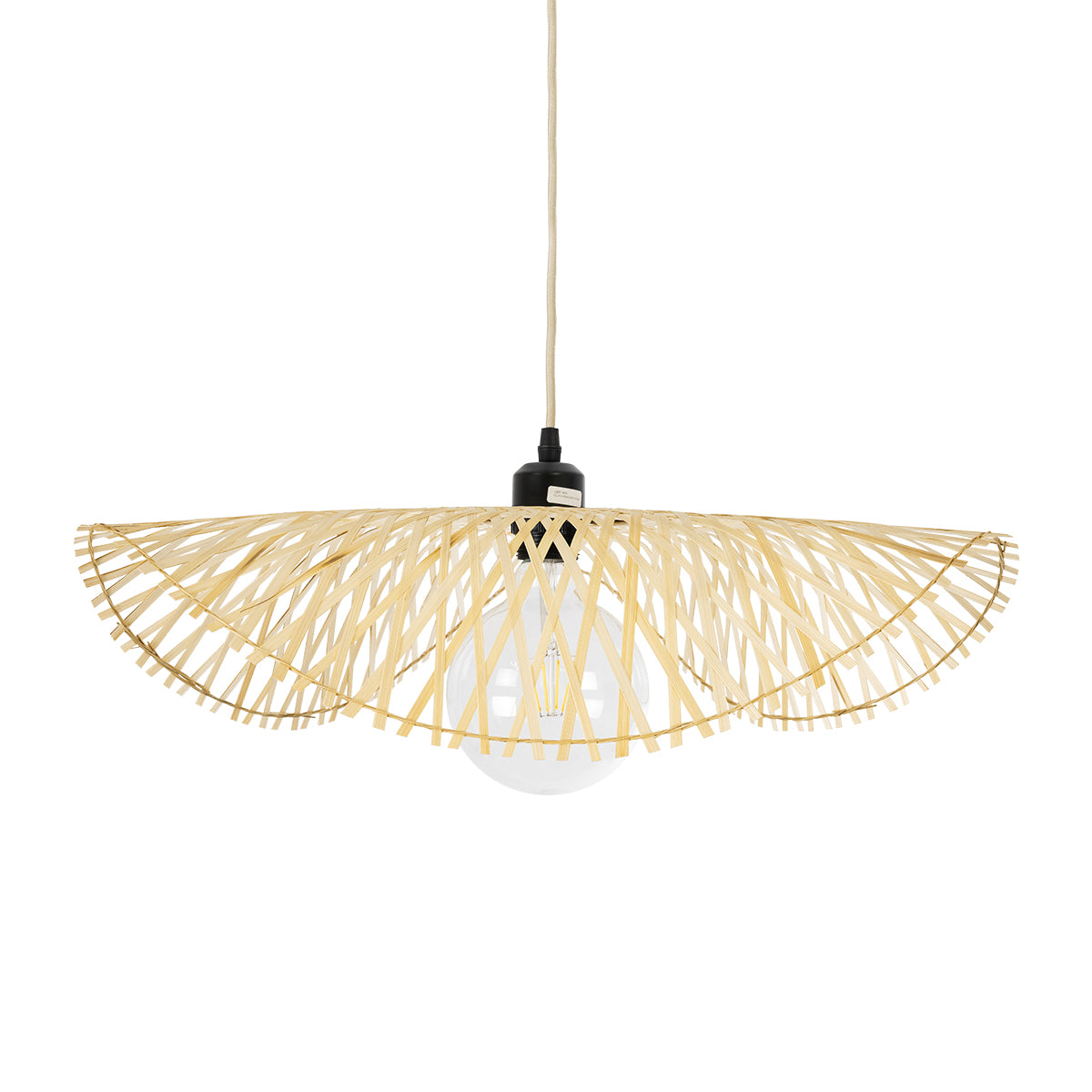 GloboStar® MELEMELE 01840 Boho Κρεμαστό Φωτιστικό Οροφής Μονόφωτο 1 x E27 AC220-240V IP20 - Φ50 x Υ7cm - Μπεζ Ξύλινο Μπαμπού Πλέγμα - 5 Χρόνια Εγγύηση - ledmania.gr