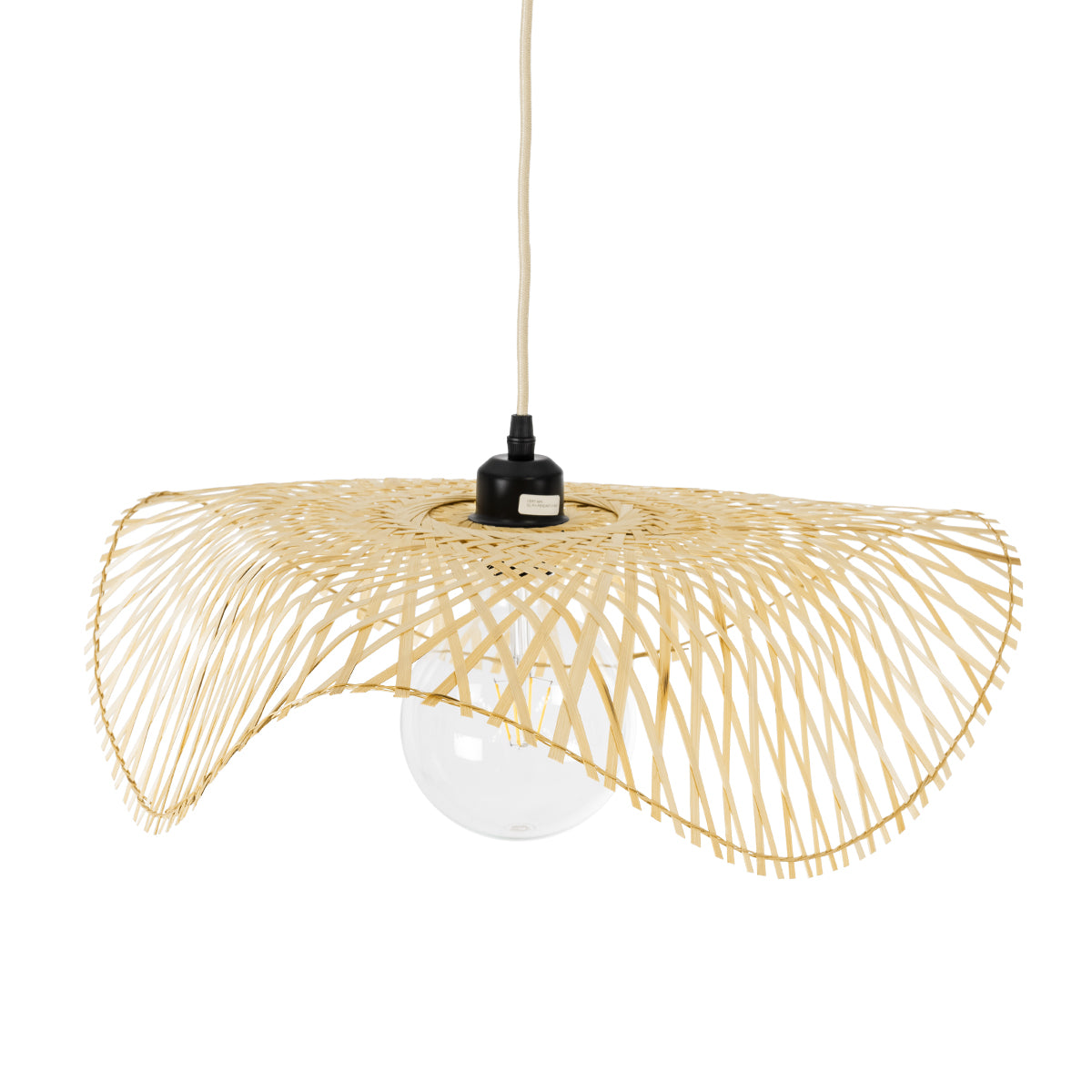 GloboStar® MELEMELE 01840 Boho Κρεμαστό Φωτιστικό Οροφής Μονόφωτο 1 x E27 AC220-240V IP20 - Φ50 x Υ7cm - Μπεζ Ξύλινο Μπαμπού Πλέγμα - 5 Χρόνια Εγγύηση - ledmania.gr